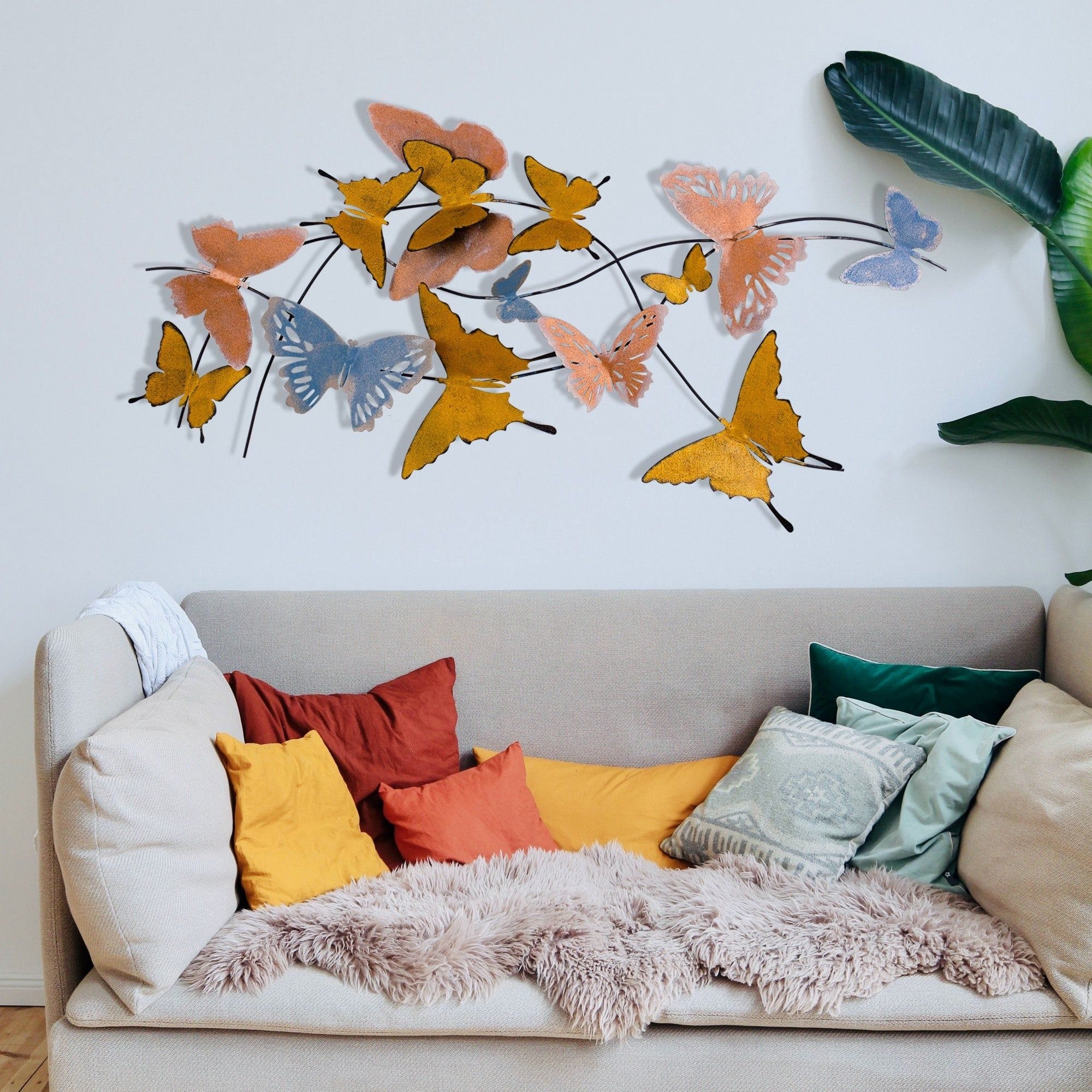 Decoratiune perete BUTTERFLIES, multicolor, metal, 105x8x57 cm