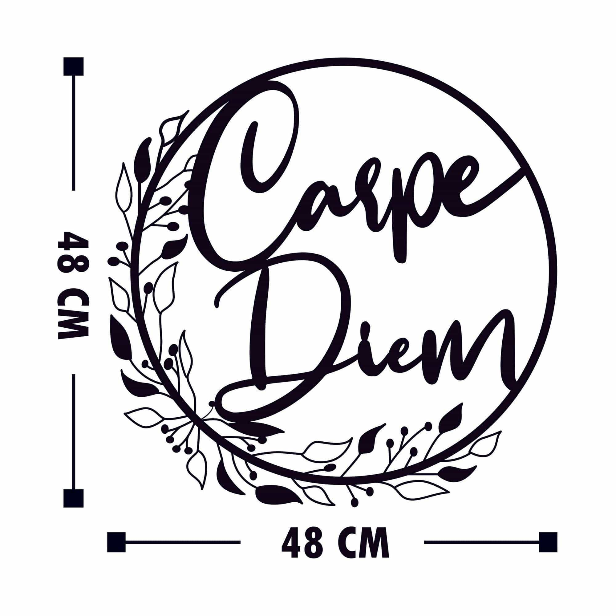 Decoratiune perete CARPE DIEM, negru, metal, 48x48 cm
