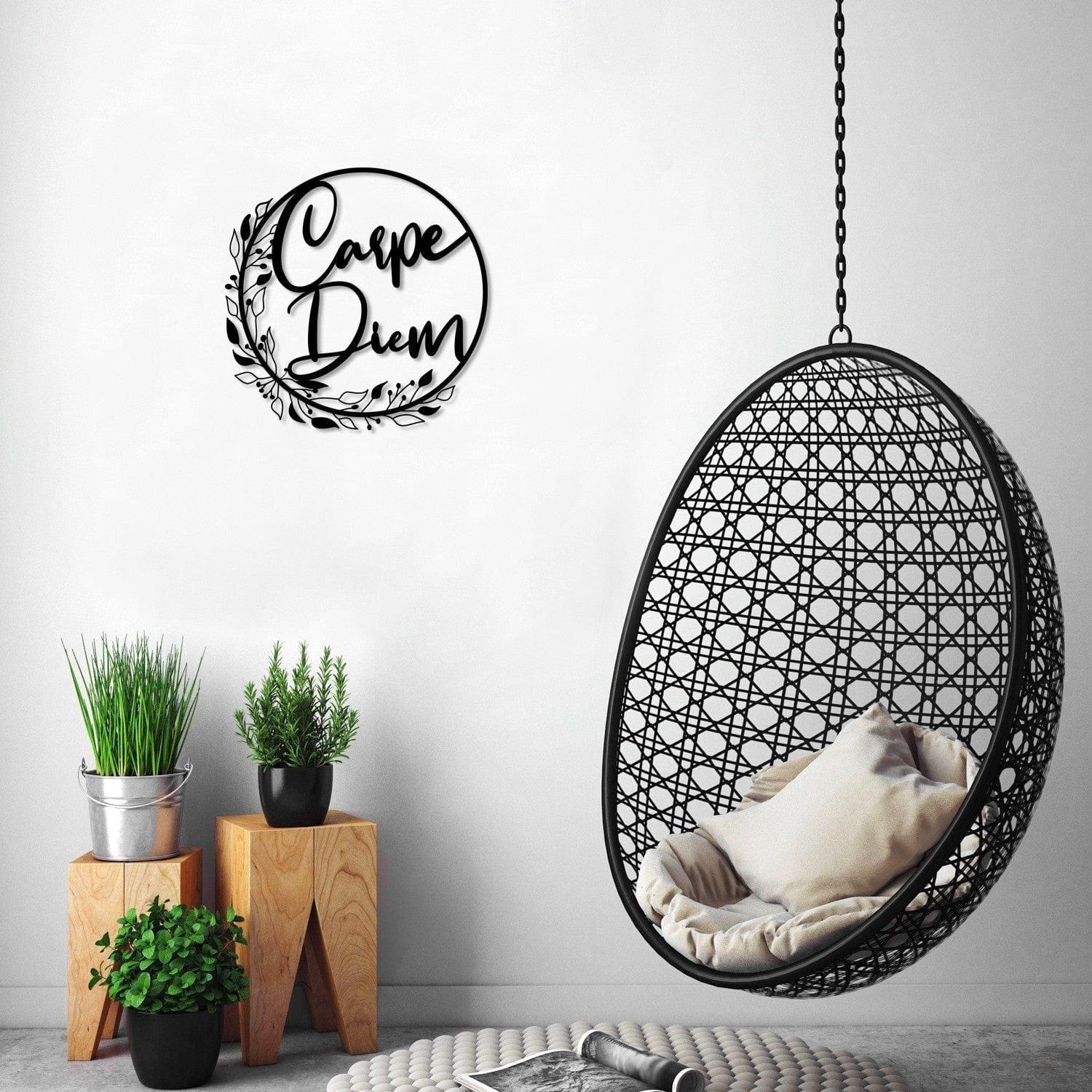 Decoratiune perete CARPE DIEM, negru, metal, 48x48 cm