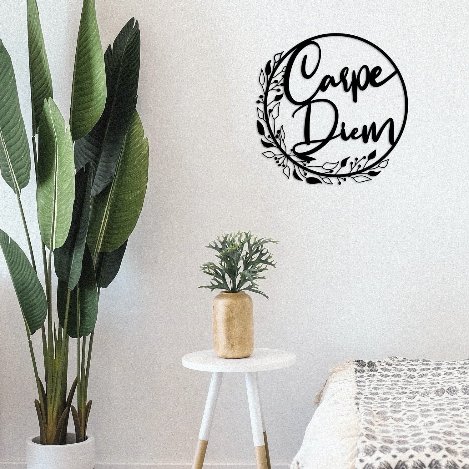 Decoratiune perete CARPE DIEM, negru, metal, 48x48 cm