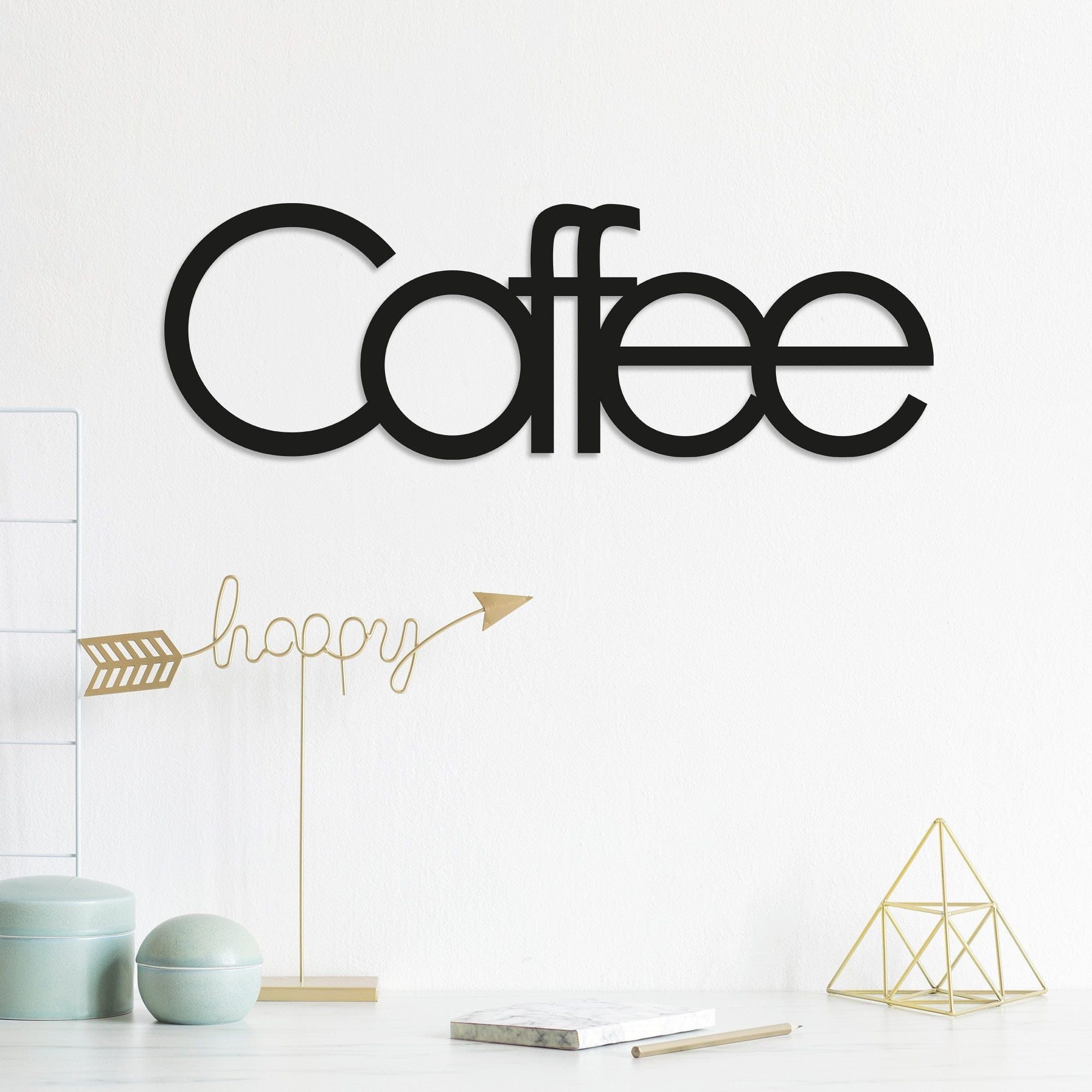 Decoratiune perete COFFEE, negru, metal, 50x17 cm