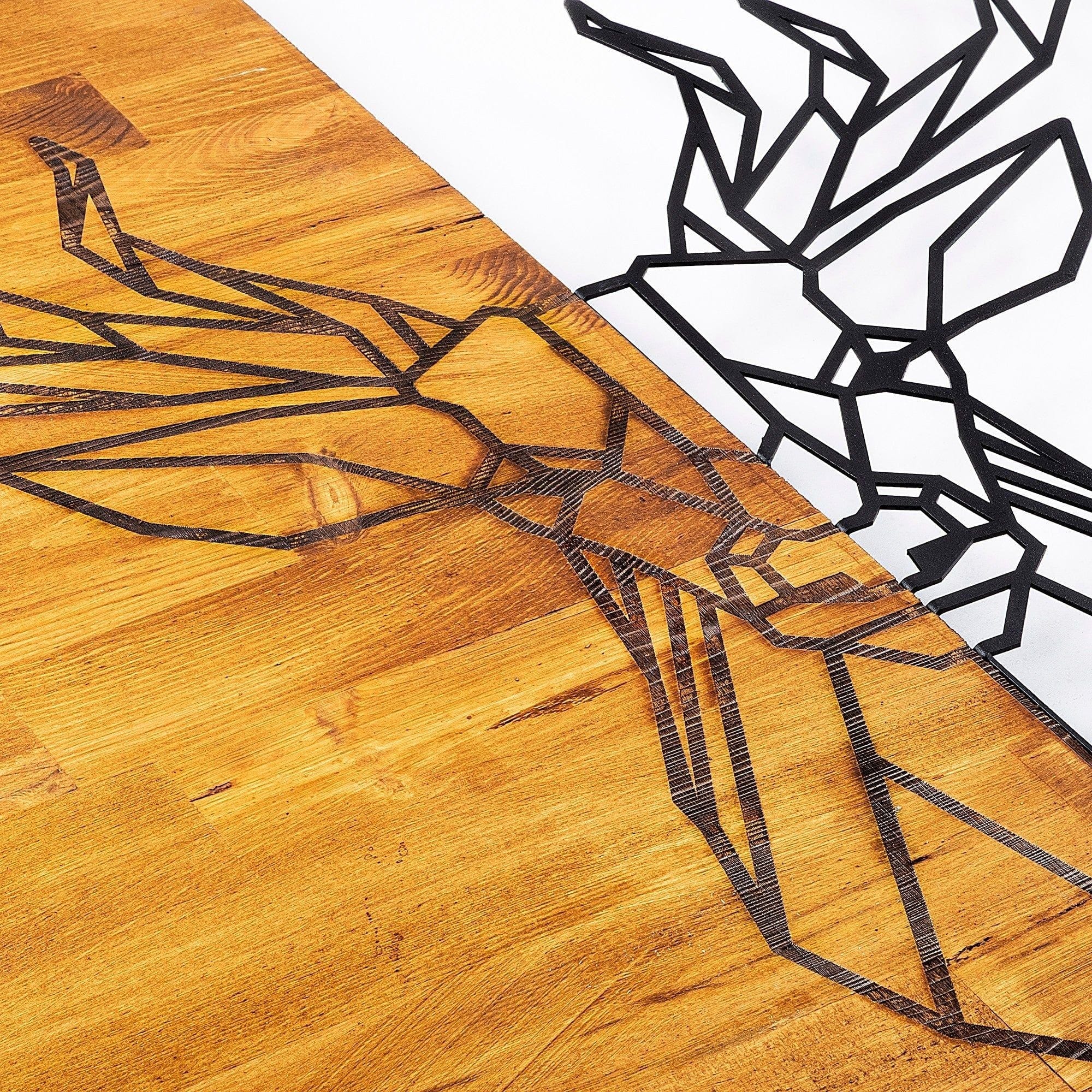 Decoratiune perete DEER1, stejar/negru, lemn/metal, 56x3x58 cm