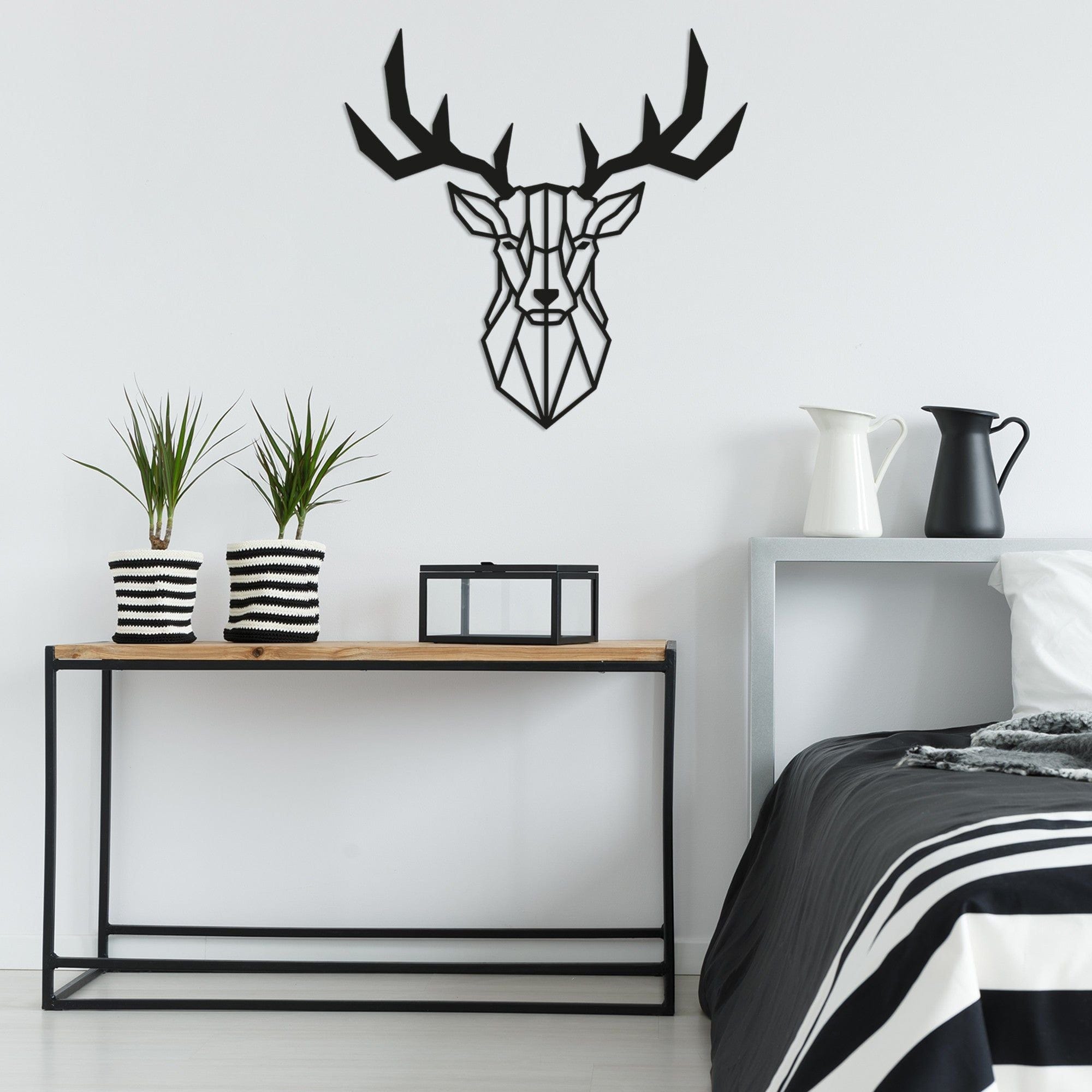 Decoratiune perete DEER2, negru, metal, 51x51 cm