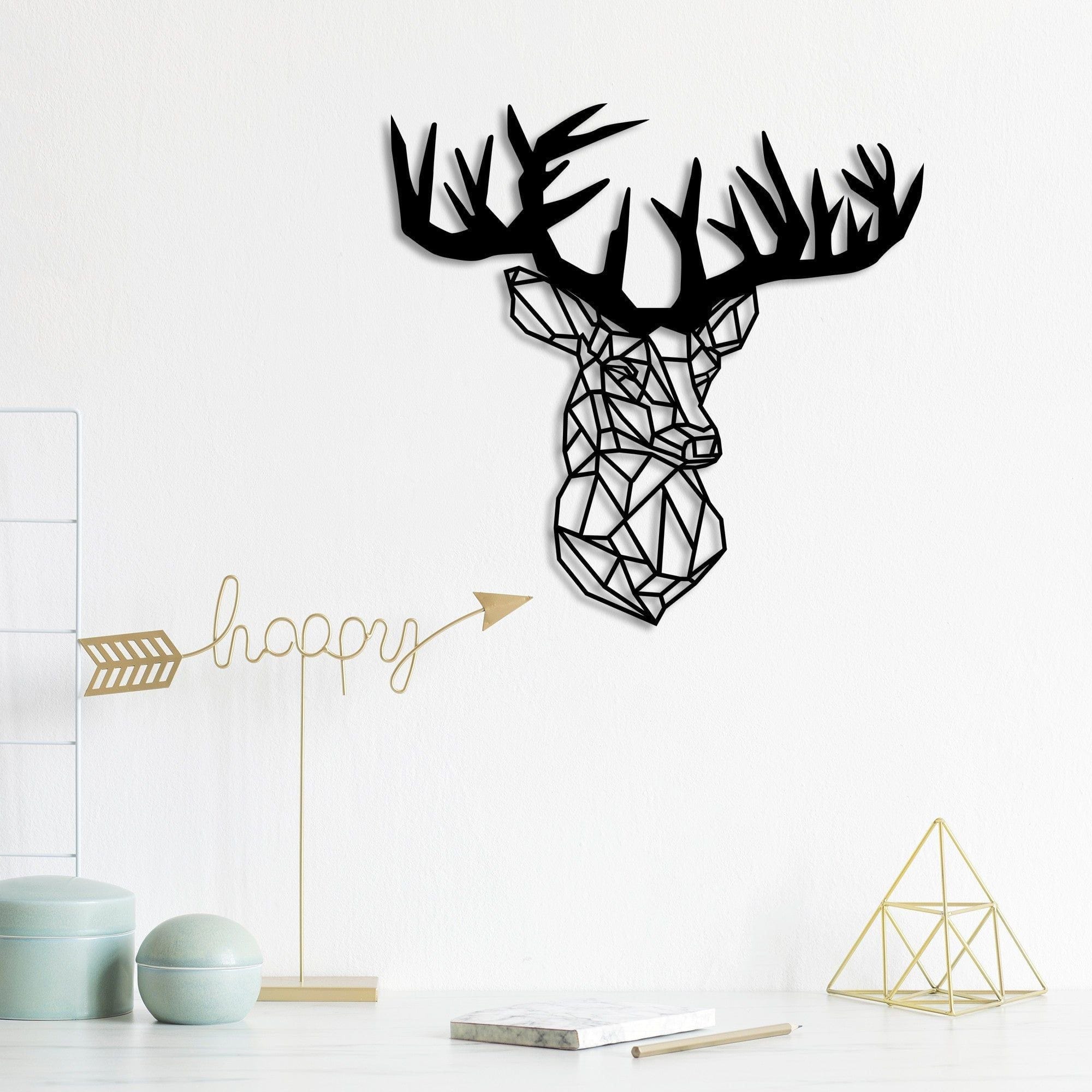 Decoratiune perete DEER3, negru, metal, 50x49 cm