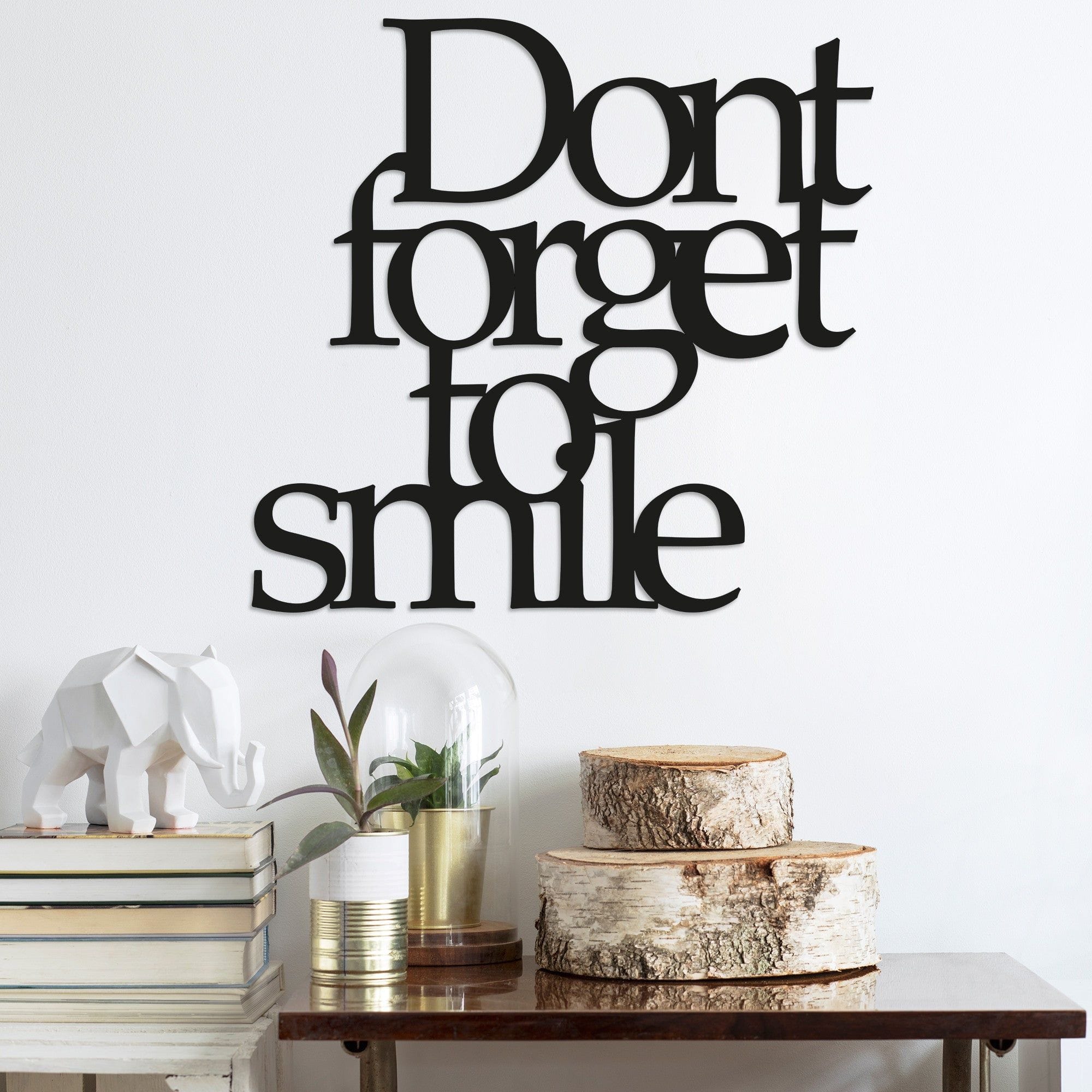 Decoratiune perete DONT FORGET TO SMILE, negru, metal, 70x67 cm