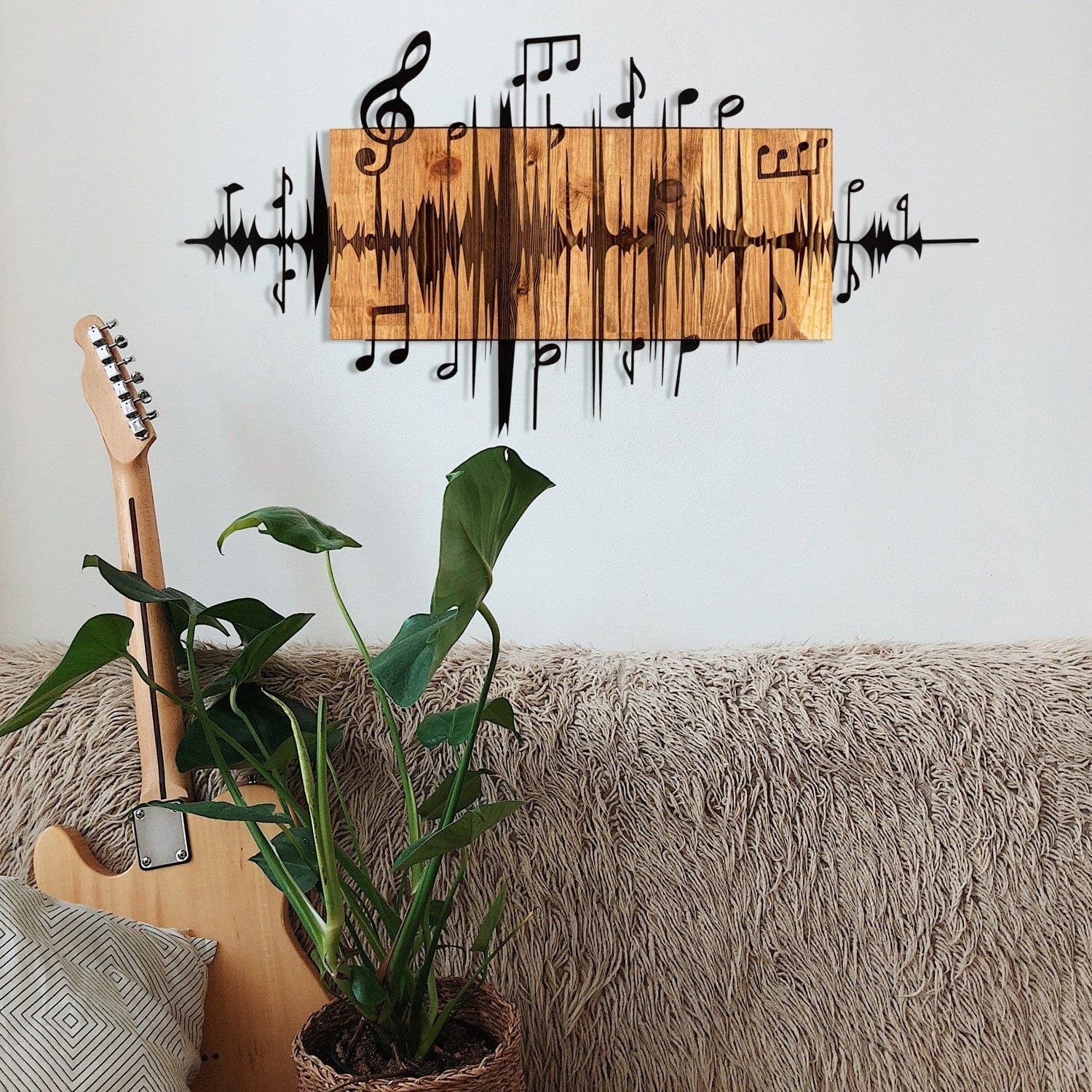 Decoratiune perete EFSA, negru/stejar, metal/lemn, 90x47 cm