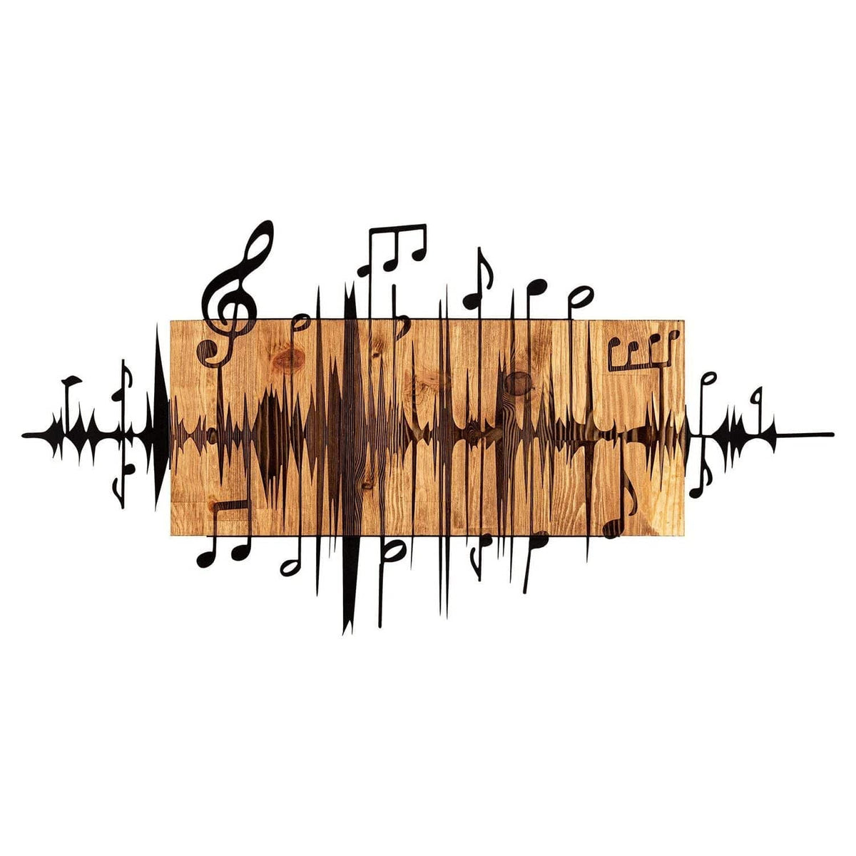 Decoratiune perete EFSA, negru/stejar, metal/lemn, 90x47 cm