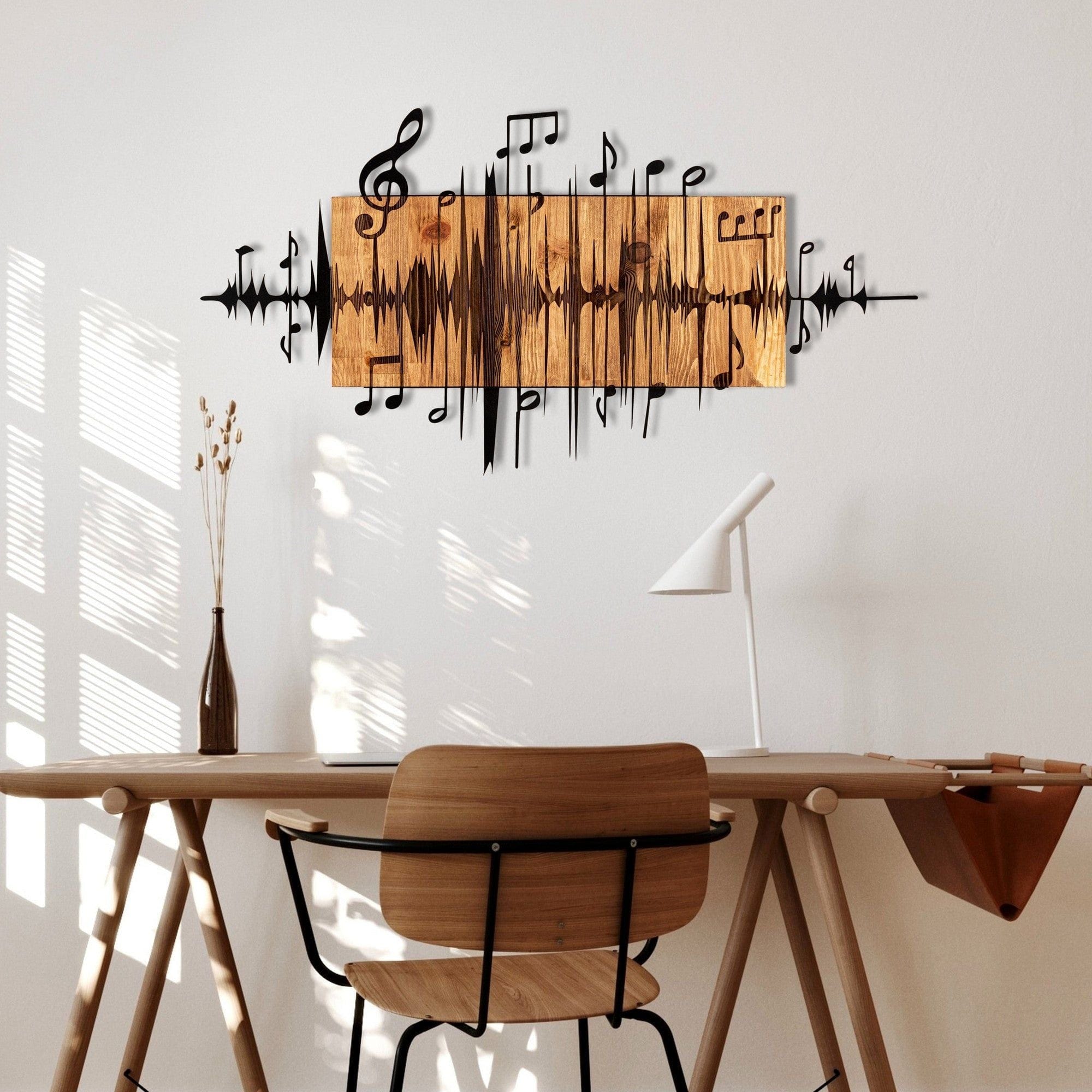 Decoratiune perete EFSA, negru/stejar, metal/lemn, 90x47 cm