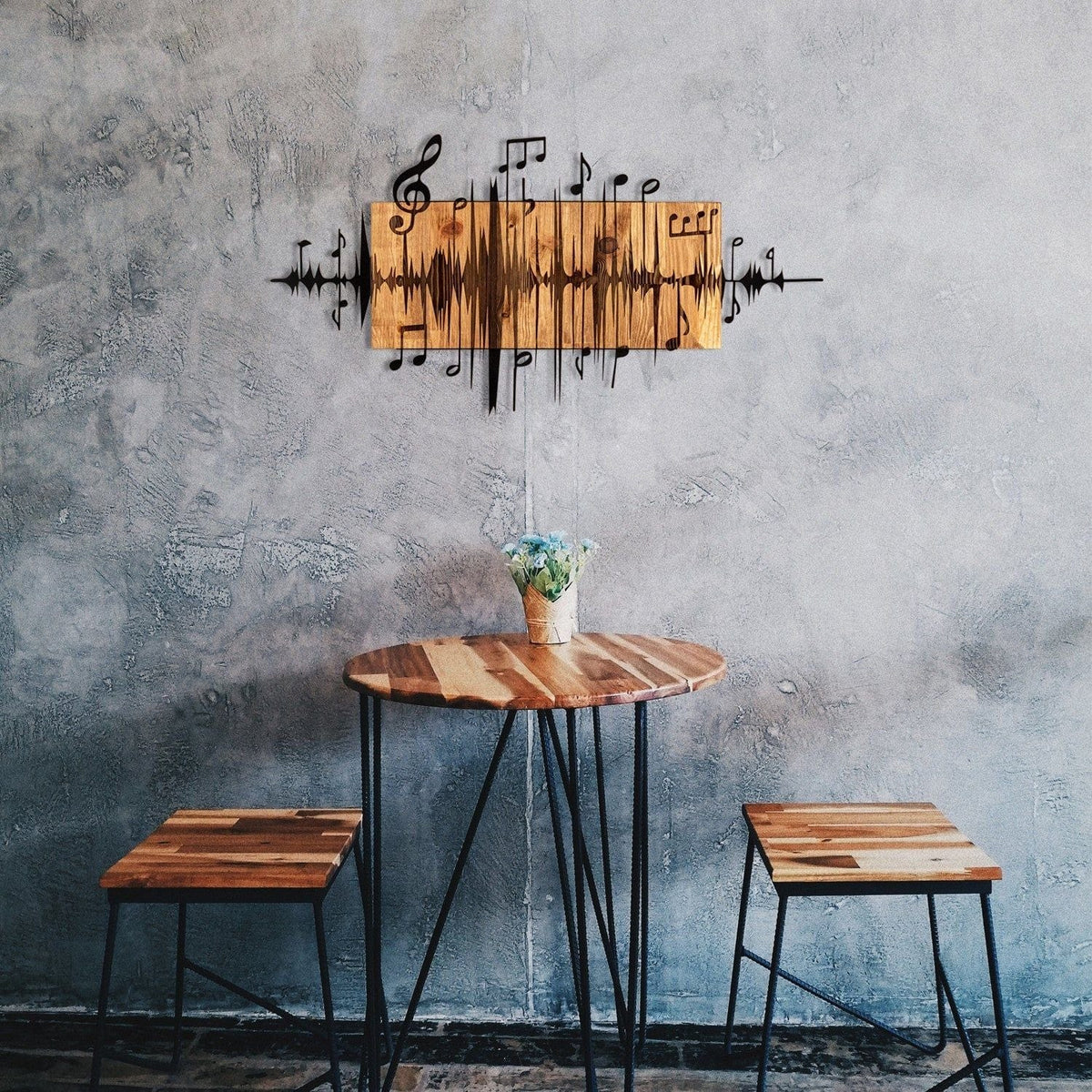 Decoratiune perete EFSA, negru/stejar, metal/lemn, 90x47 cm