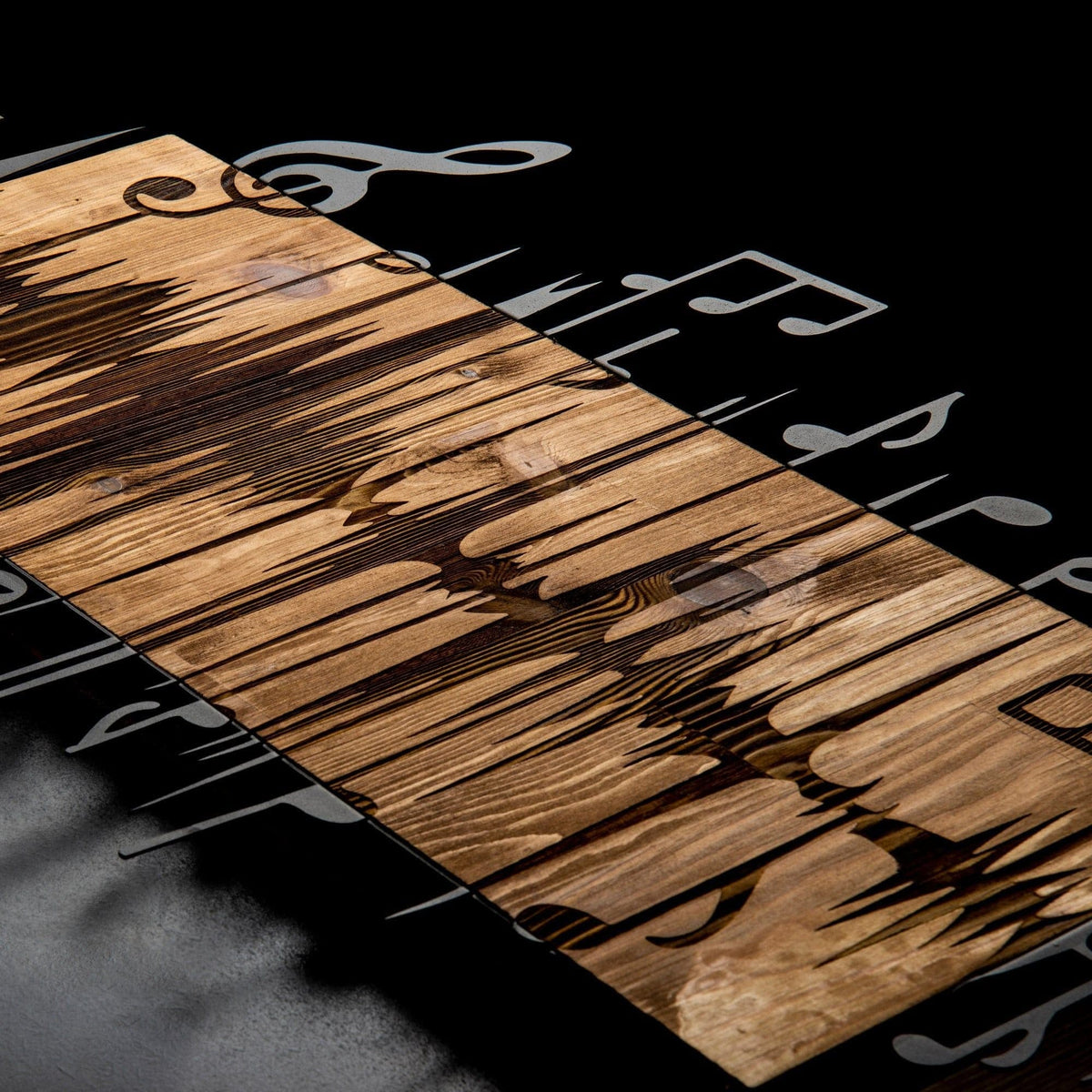 Decoratiune perete EFSA, negru/stejar, metal/lemn, 90x47 cm