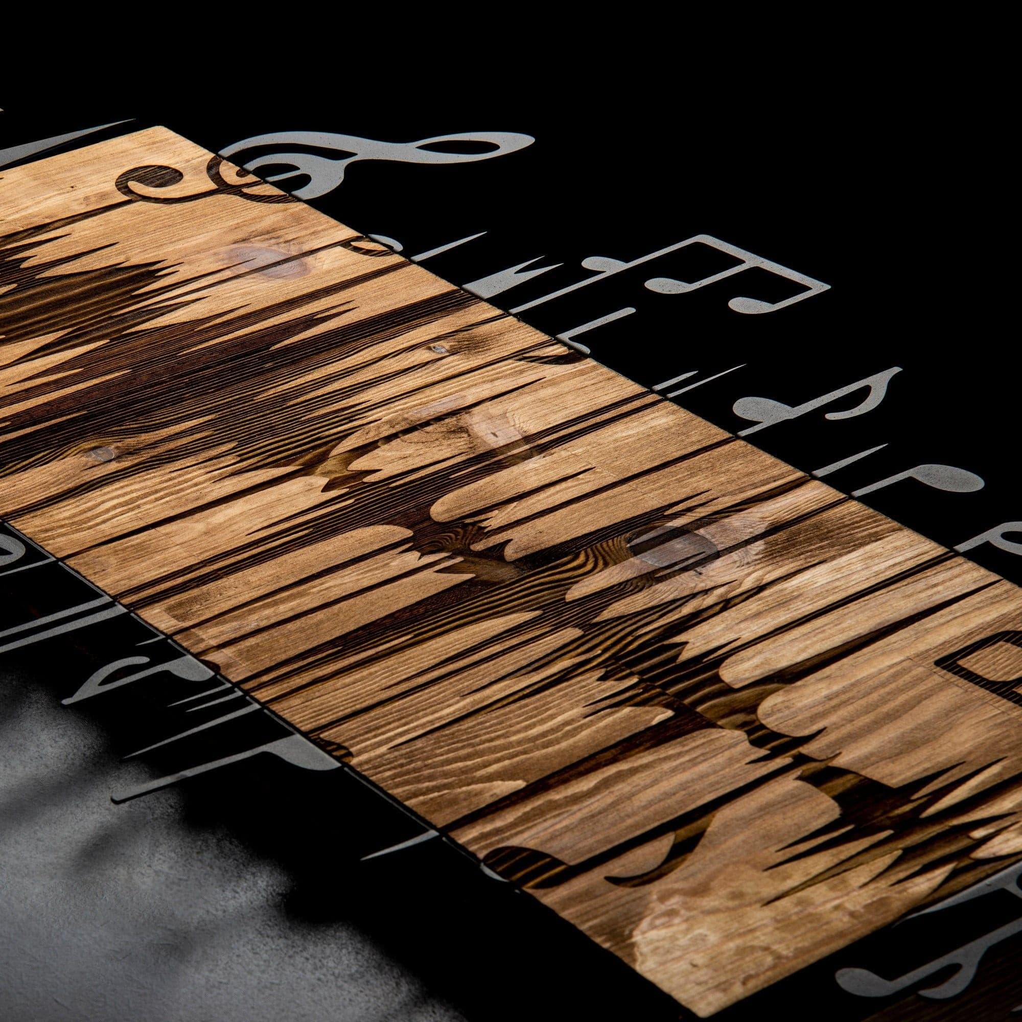 Decoratiune perete EFSA, negru/stejar, metal/lemn, 90x47 cm