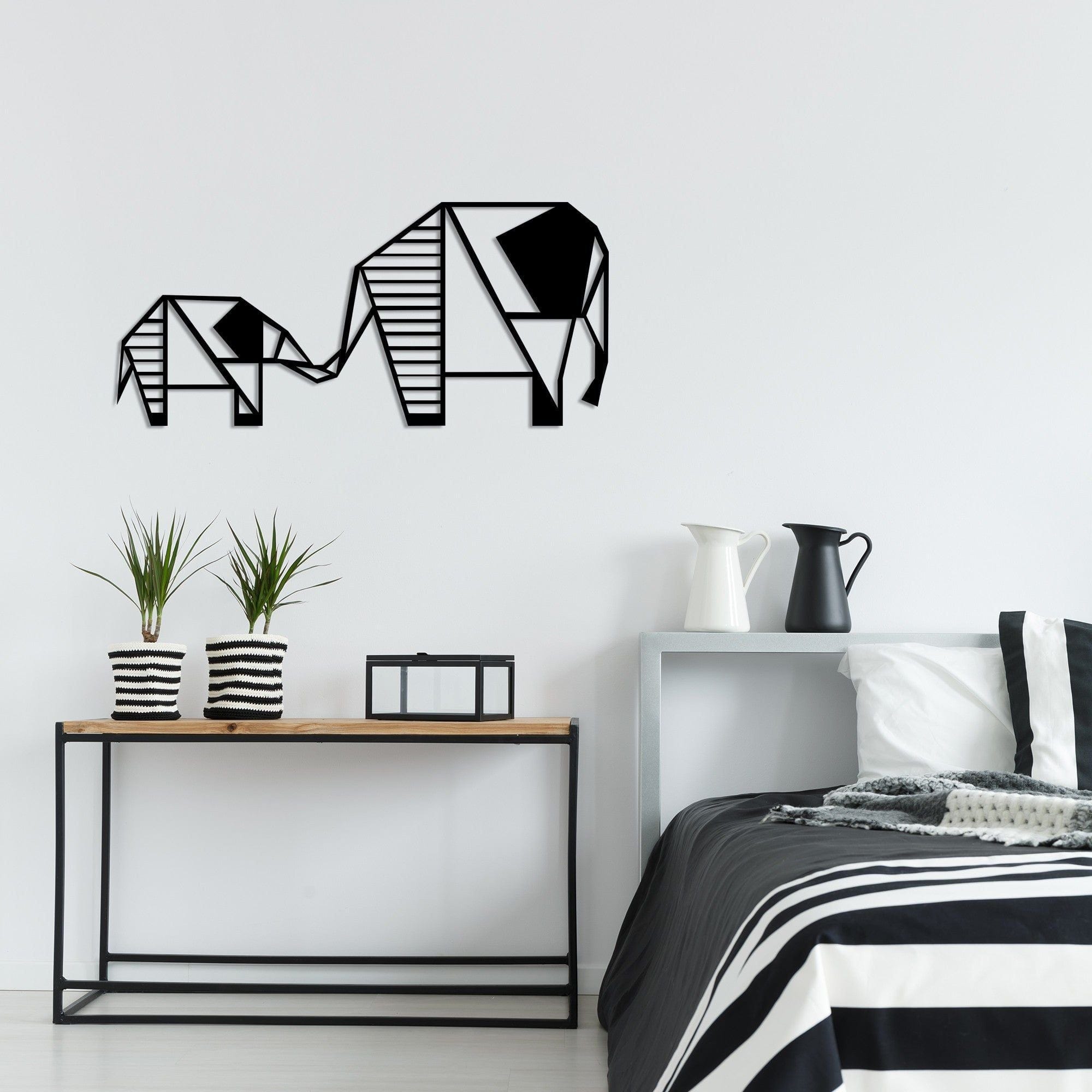 Decoratiune perete ELEPHANT 3, negru, metal, 55x25 cm