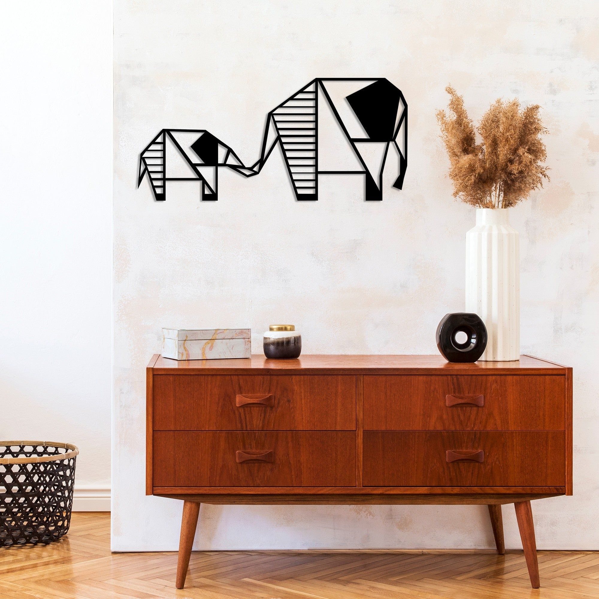 Decoratiune perete ELEPHANT 3, negru, metal, 55x25 cm