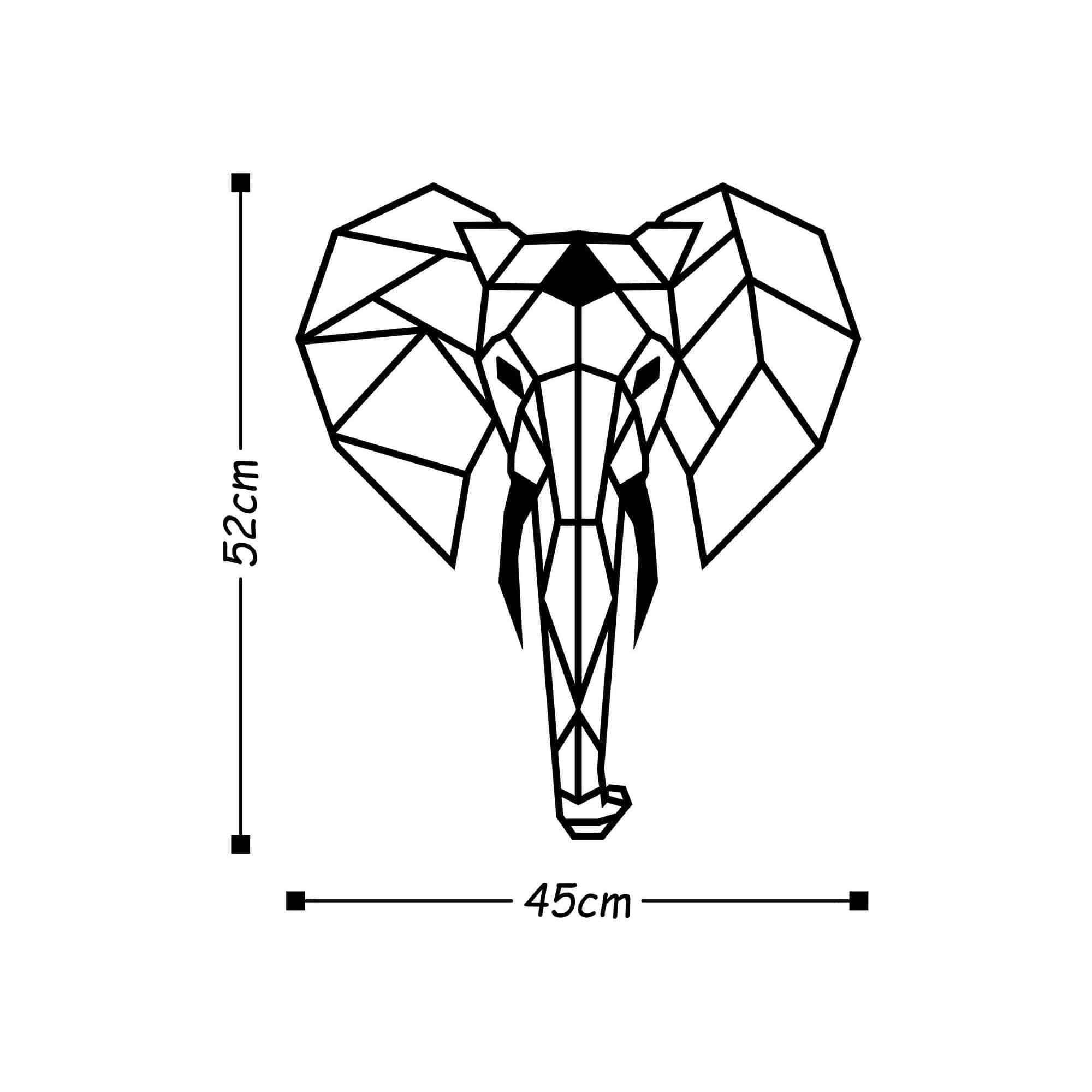 Decoratiune perete ELEPHANT, negru, metal, 45x52 cm