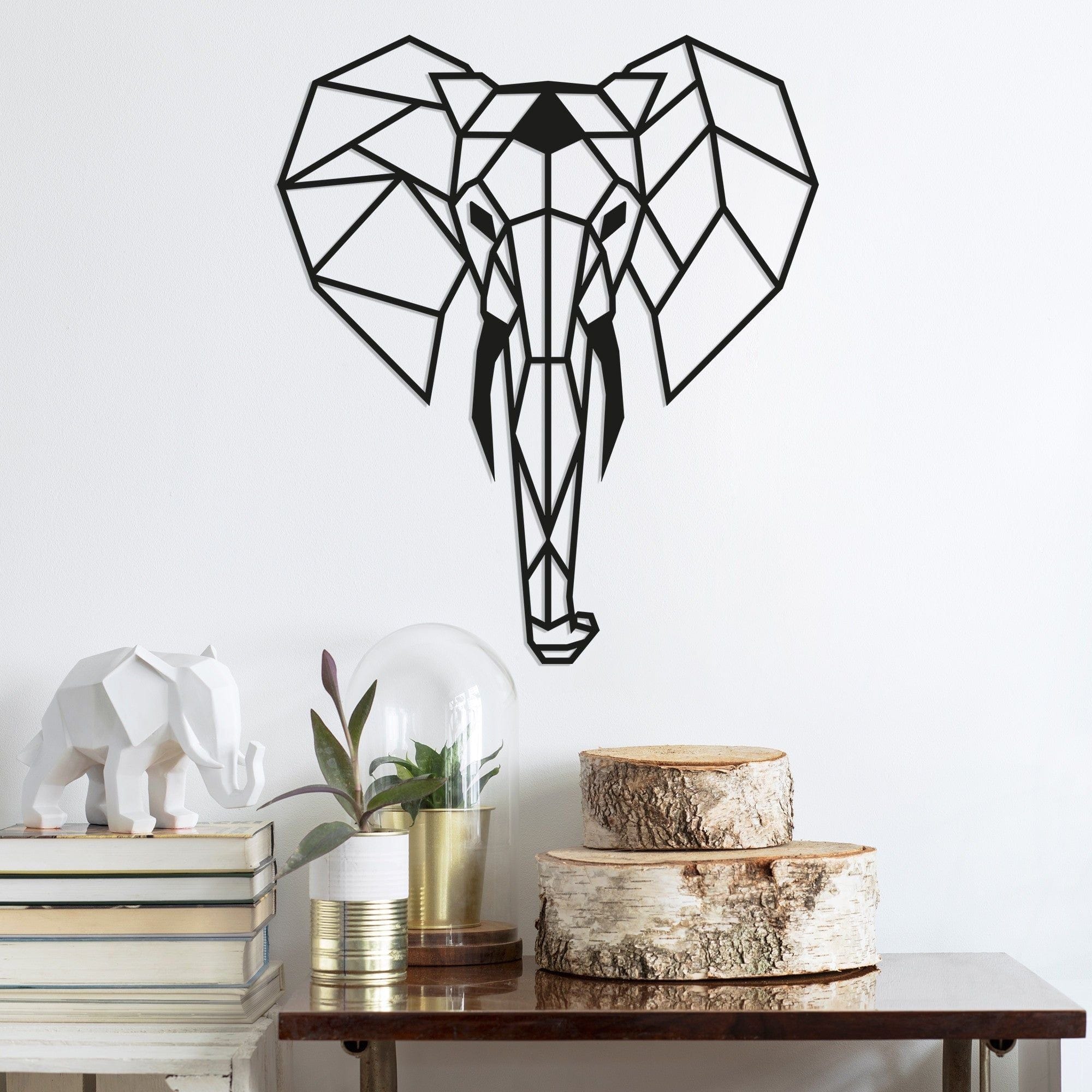 Decoratiune perete ELEPHANT, negru, metal, 45x52 cm