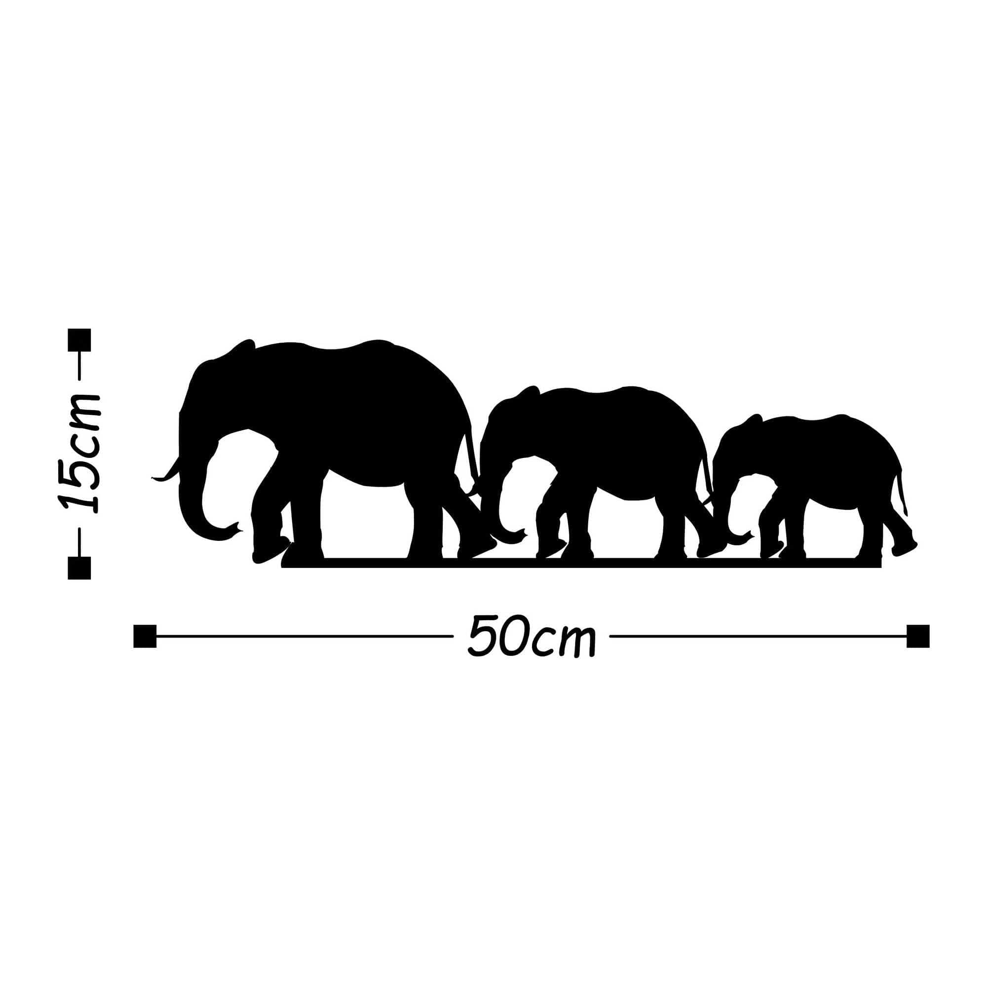 Decoratiune perete ELEPHANTS, negru, metal, 50x15 cm