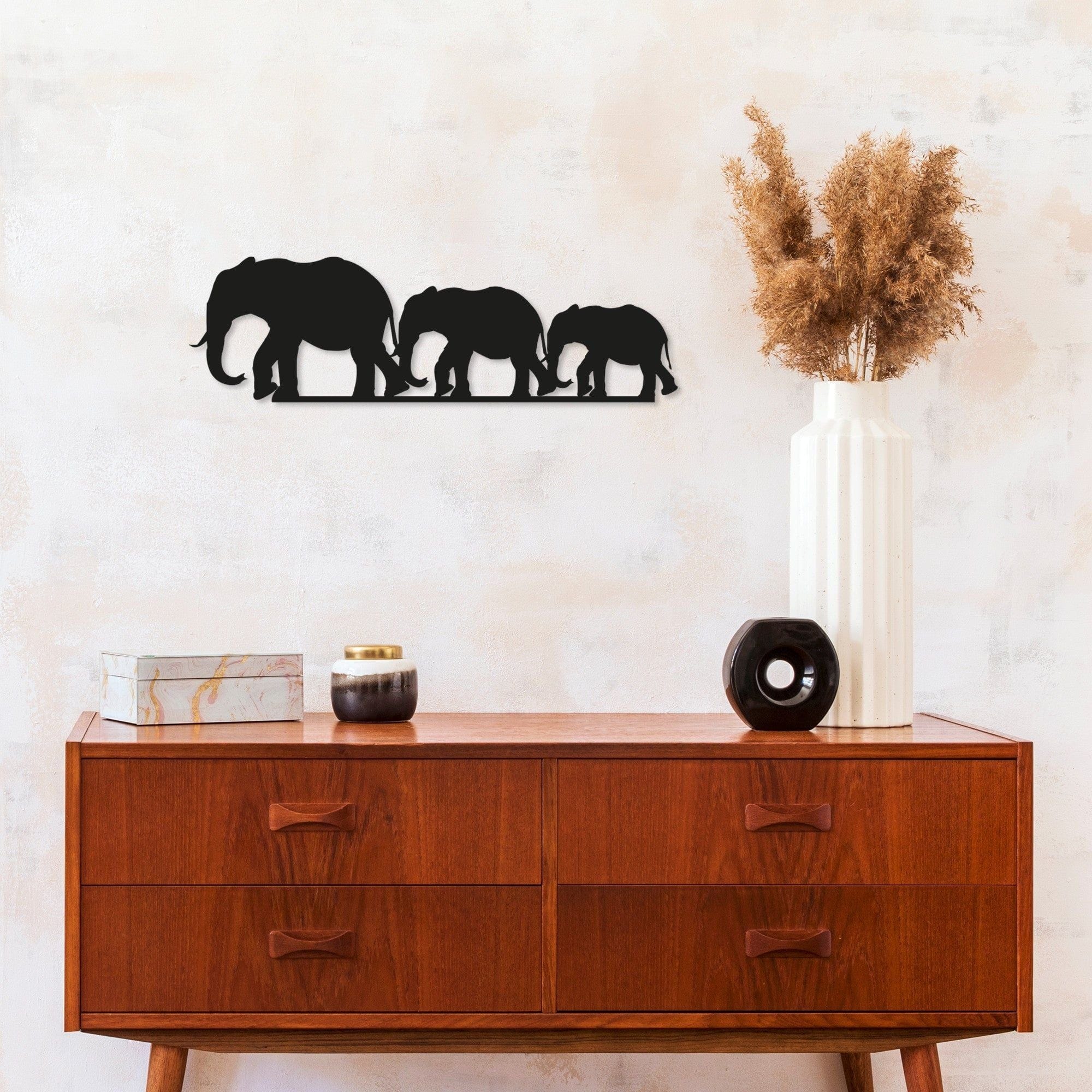 Decoratiune perete ELEPHANTS, negru, metal, 50x15 cm