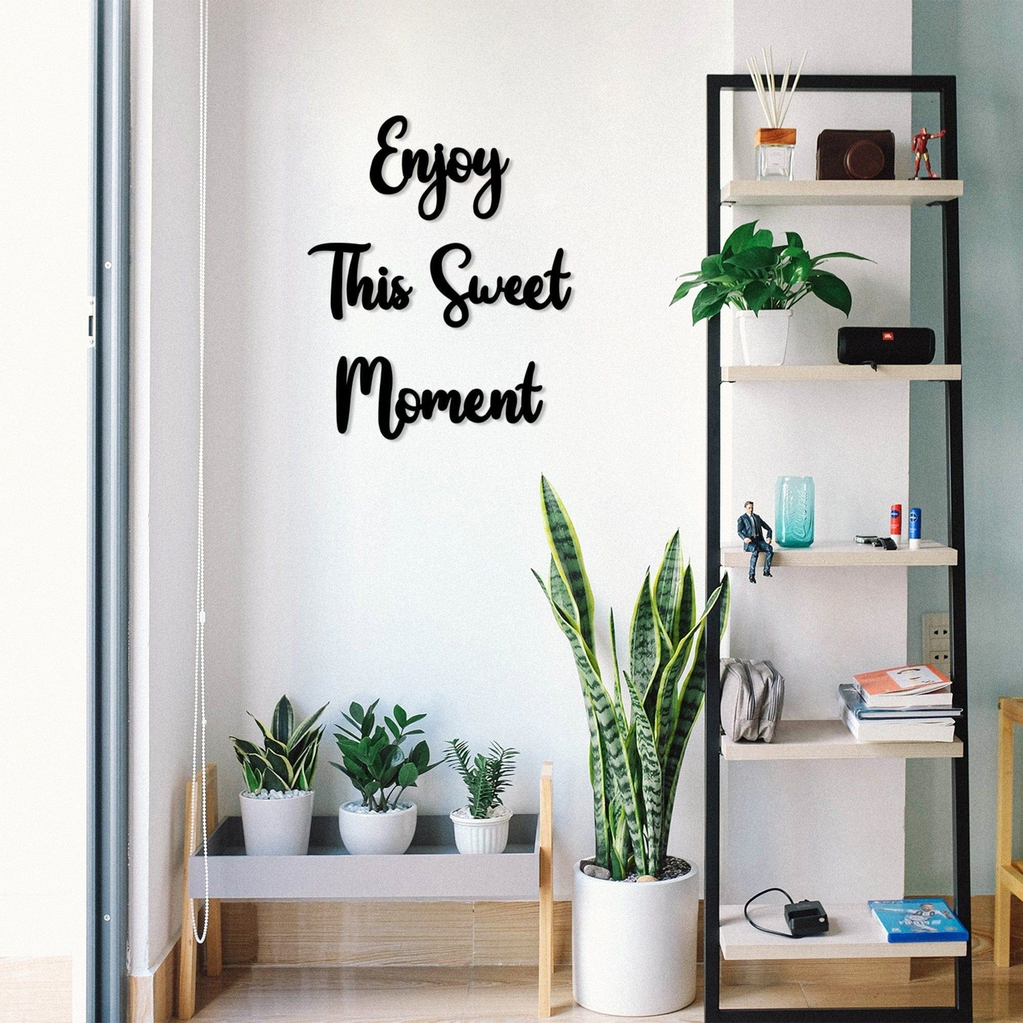 Decoratiune perete ENJOY, negru, lemn 106x40 cm