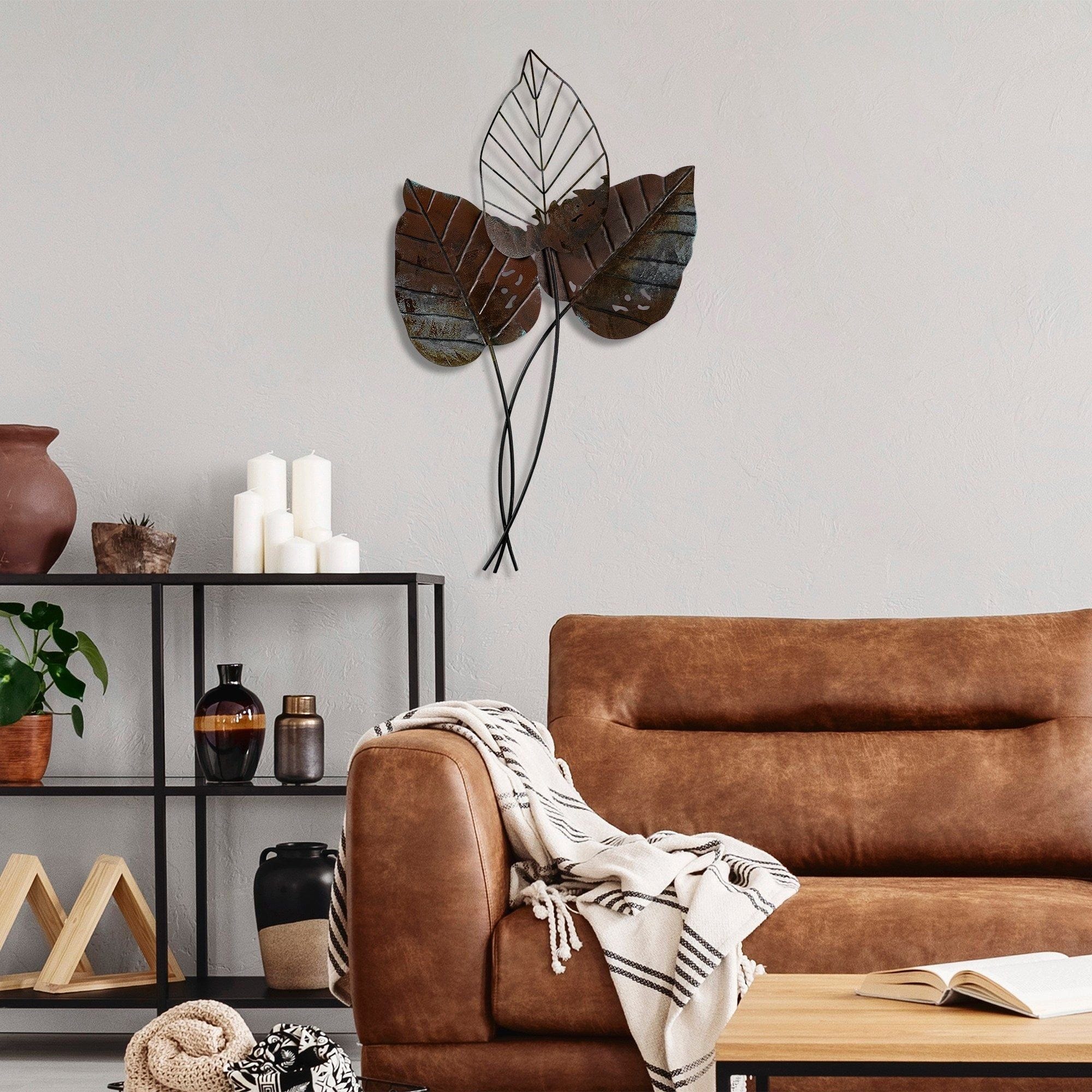 Decoratiune perete FALL 3, maro/negru, metal, 45x85 cm