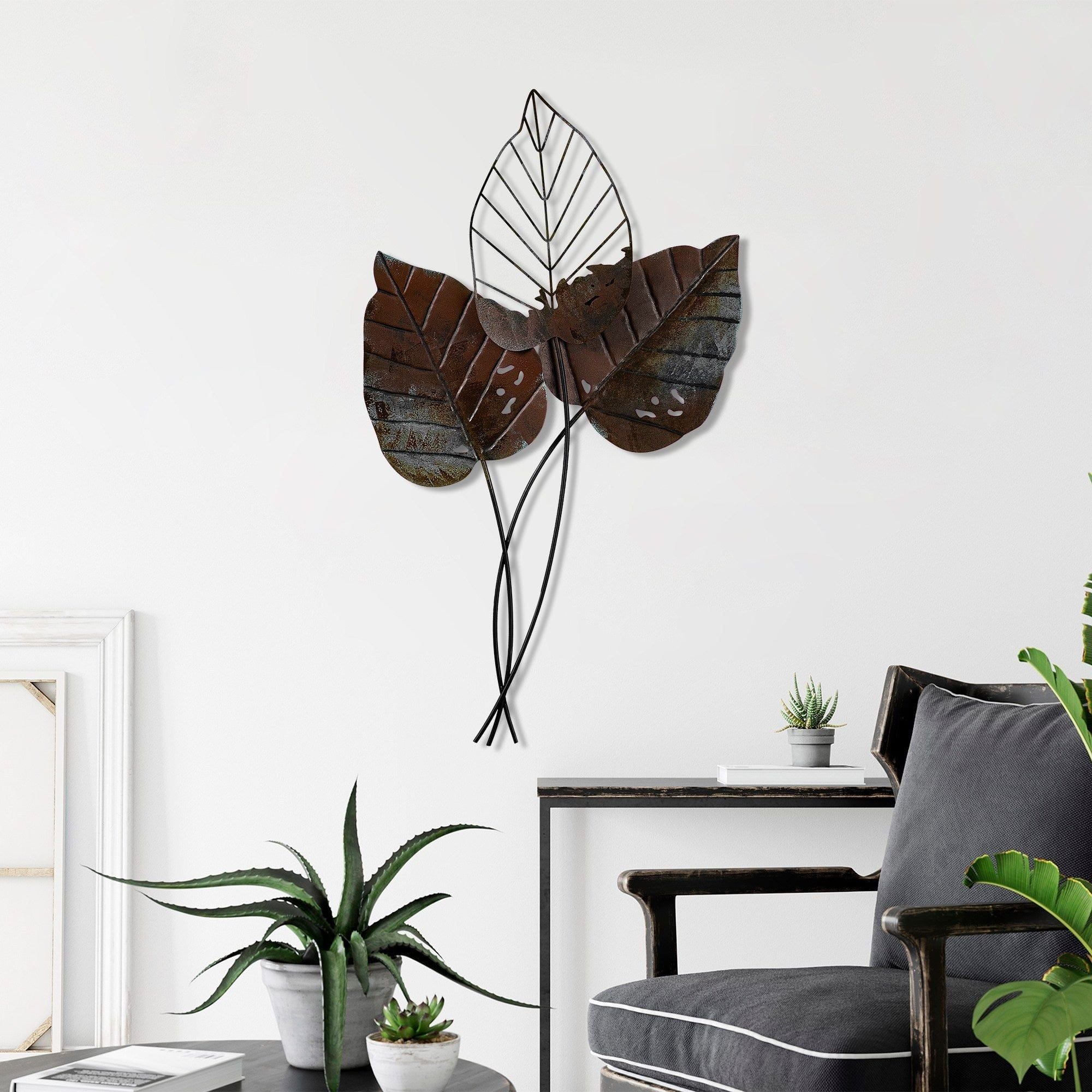 Decoratiune perete FALL 3, maro/negru, metal, 45x85 cm