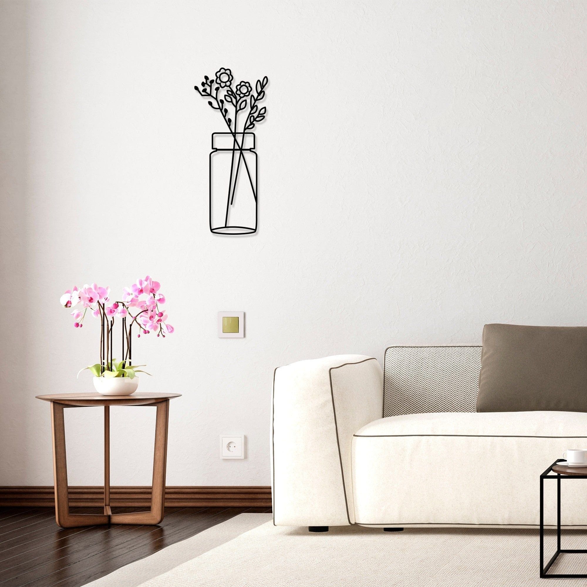 Decoratiune perete FLOWER 5, negru, metal, 58x61 cm