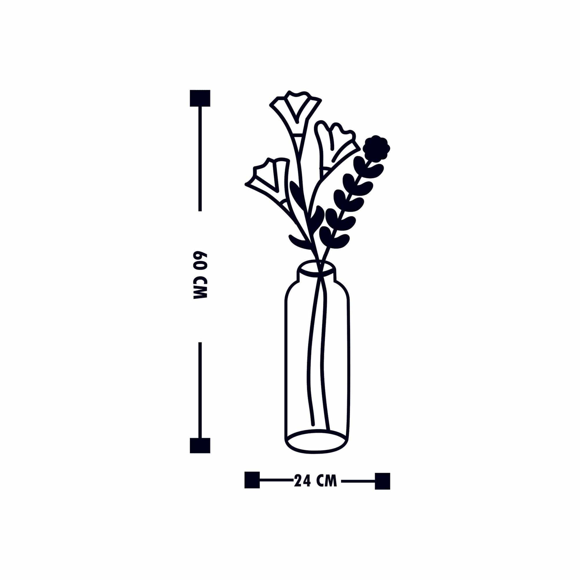 Decoratiune perete FLOWER 6, negru, metal, 24x60 cm