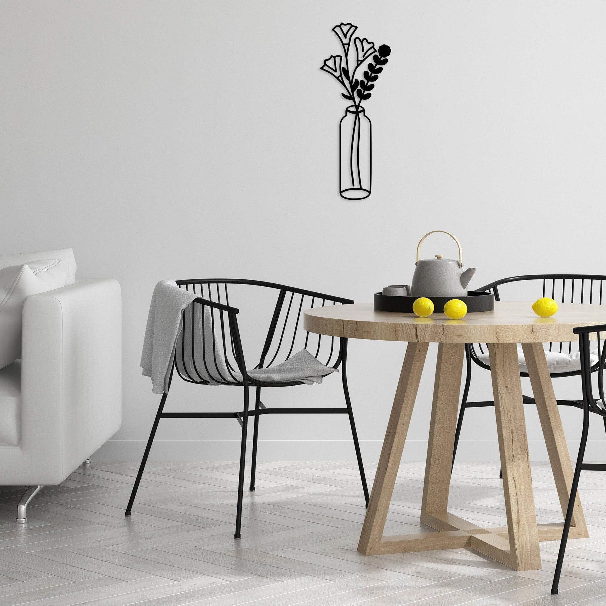 Decoratiune perete FLOWER 6, negru, metal, 24x60 cm