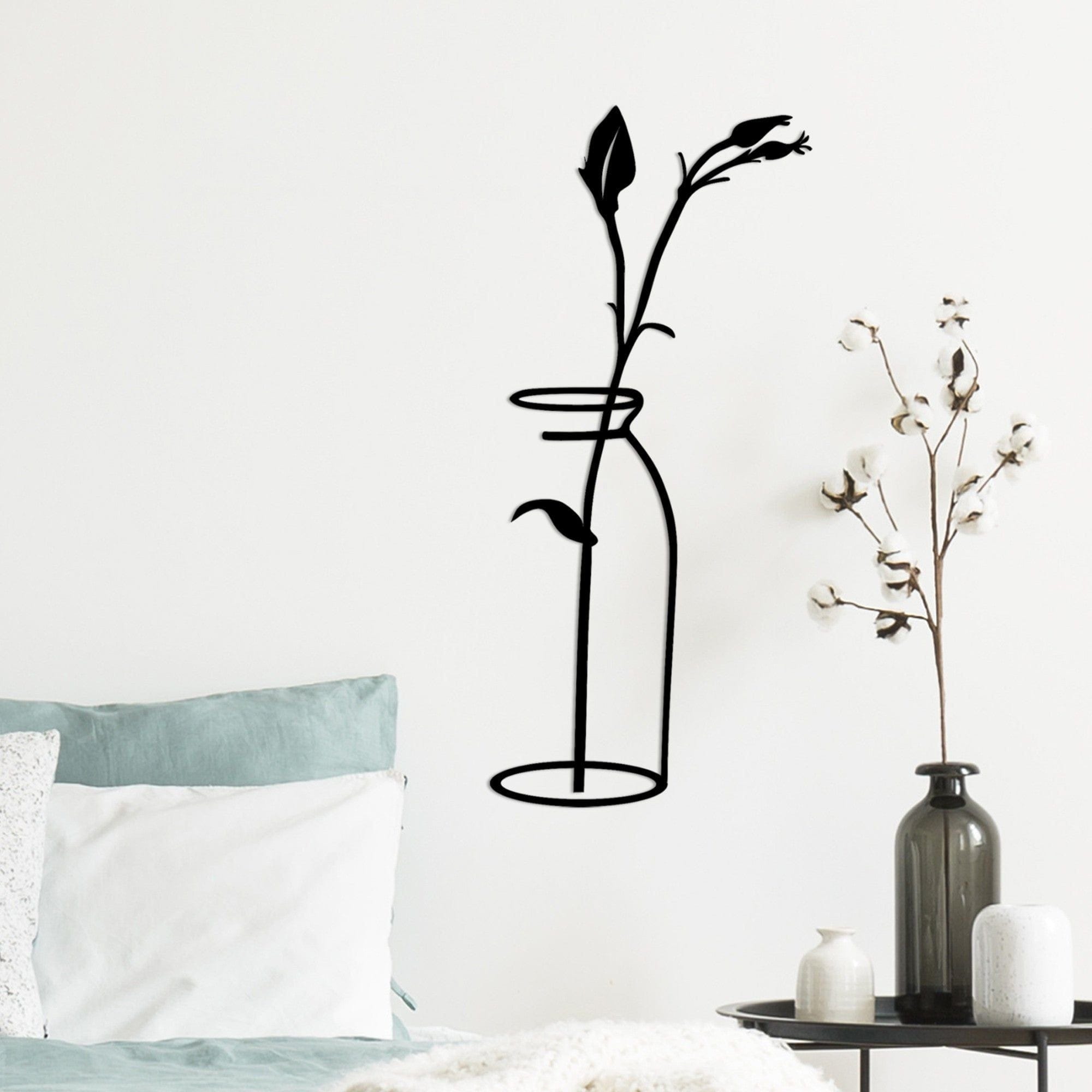 Decoratiune perete FLOWER, negru, metal, 33x71 cm
