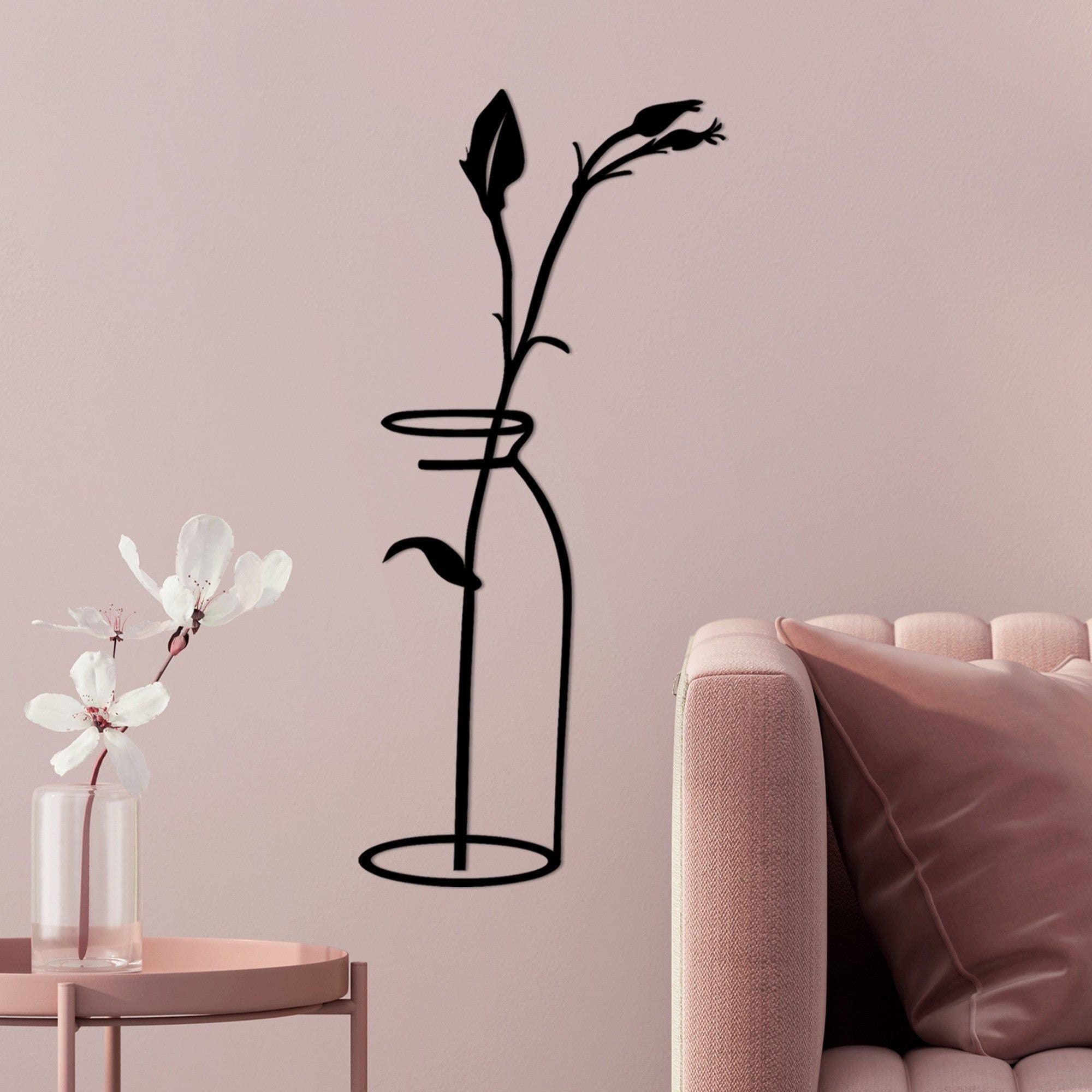Decoratiune perete FLOWER, negru, metal, 33x71 cm