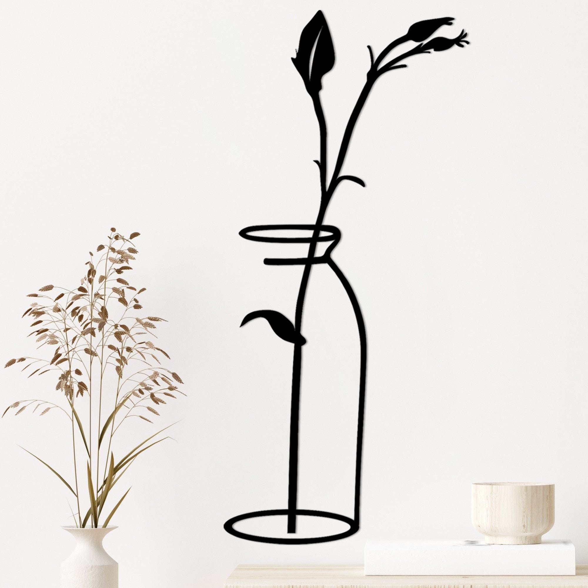 Decoratiune perete FLOWER, negru, metal, 33x71 cm