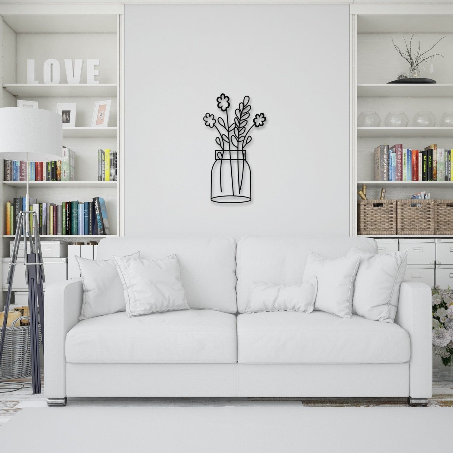 Decoratiune perete FLOWER, negru, metal, 40x70 cm