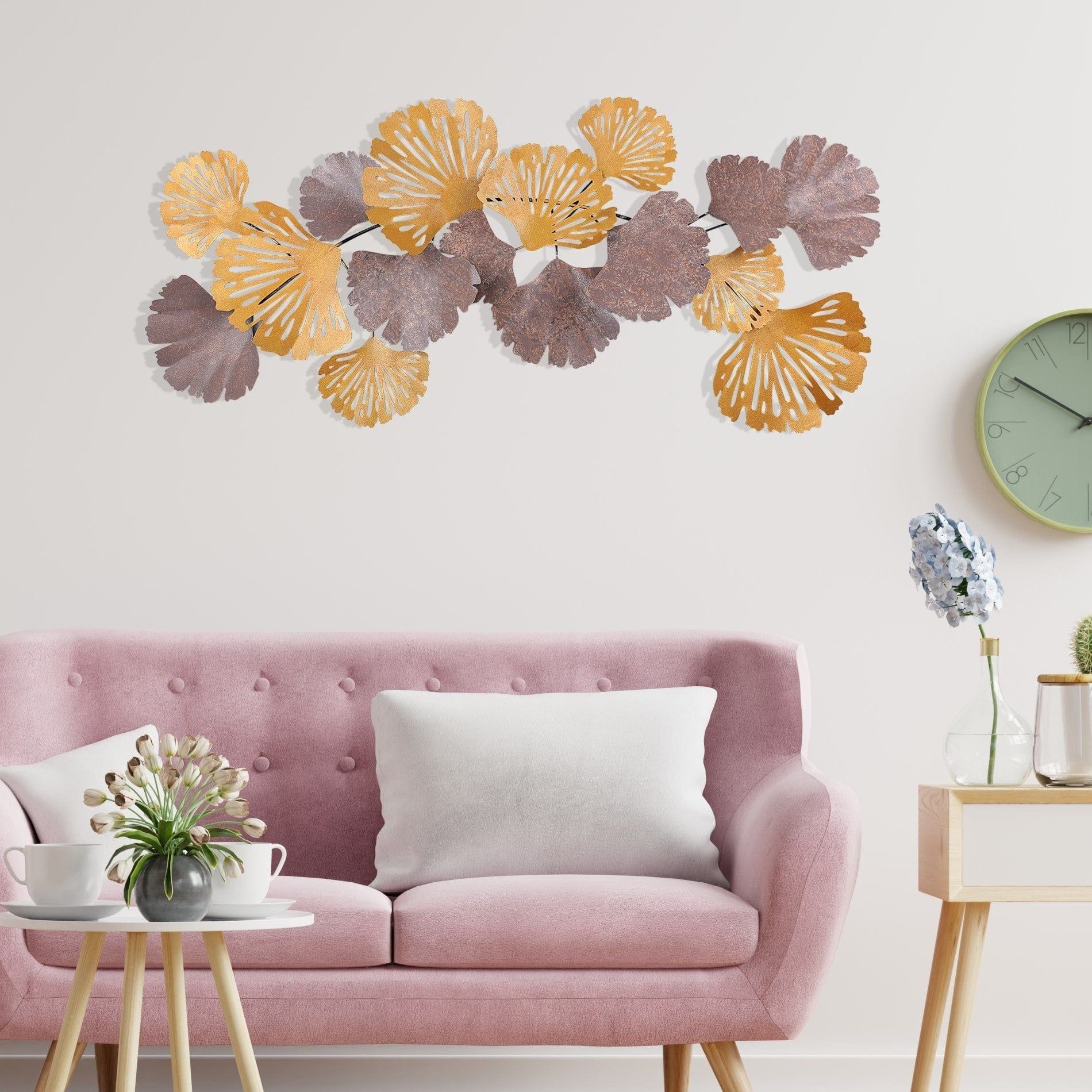 Decoratiune perete GERGO, bej/auriu, metal, 130x6x60 cm