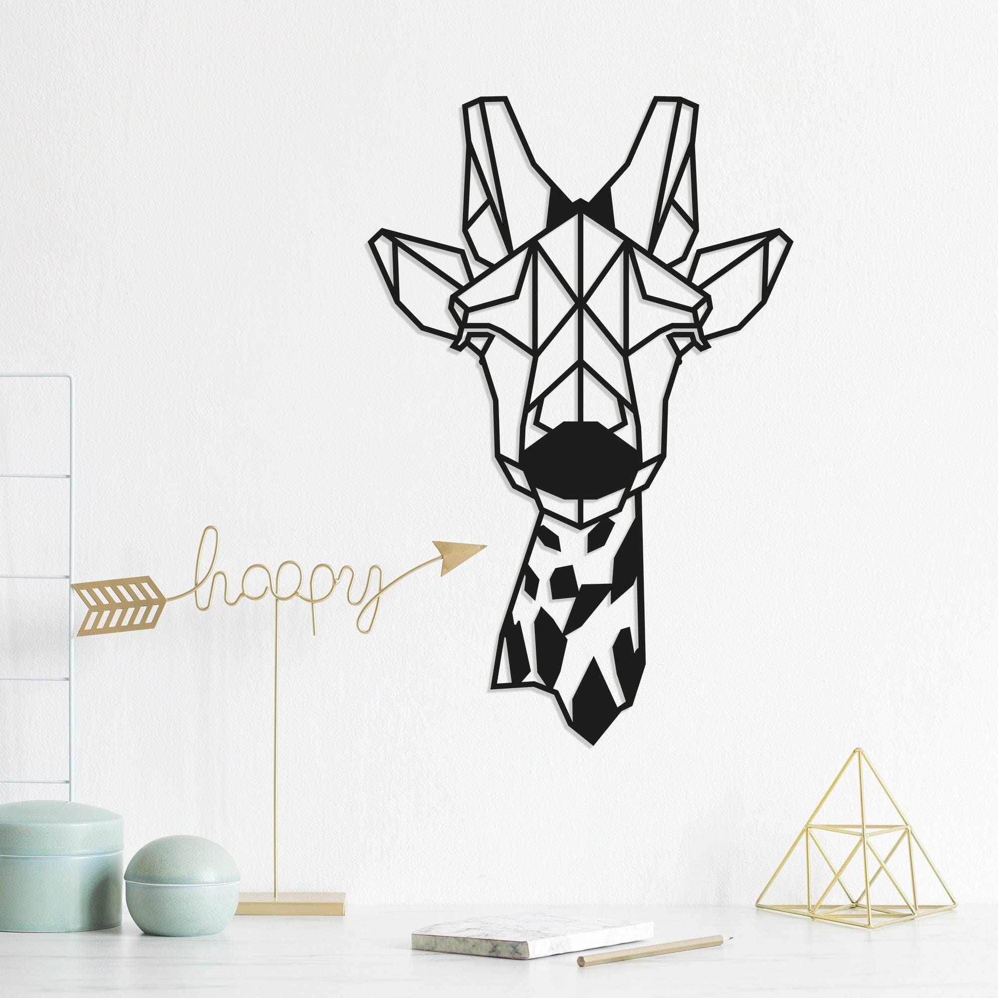 Decoratiune perete GIRAFFE, negru, metal, 33x50 cm