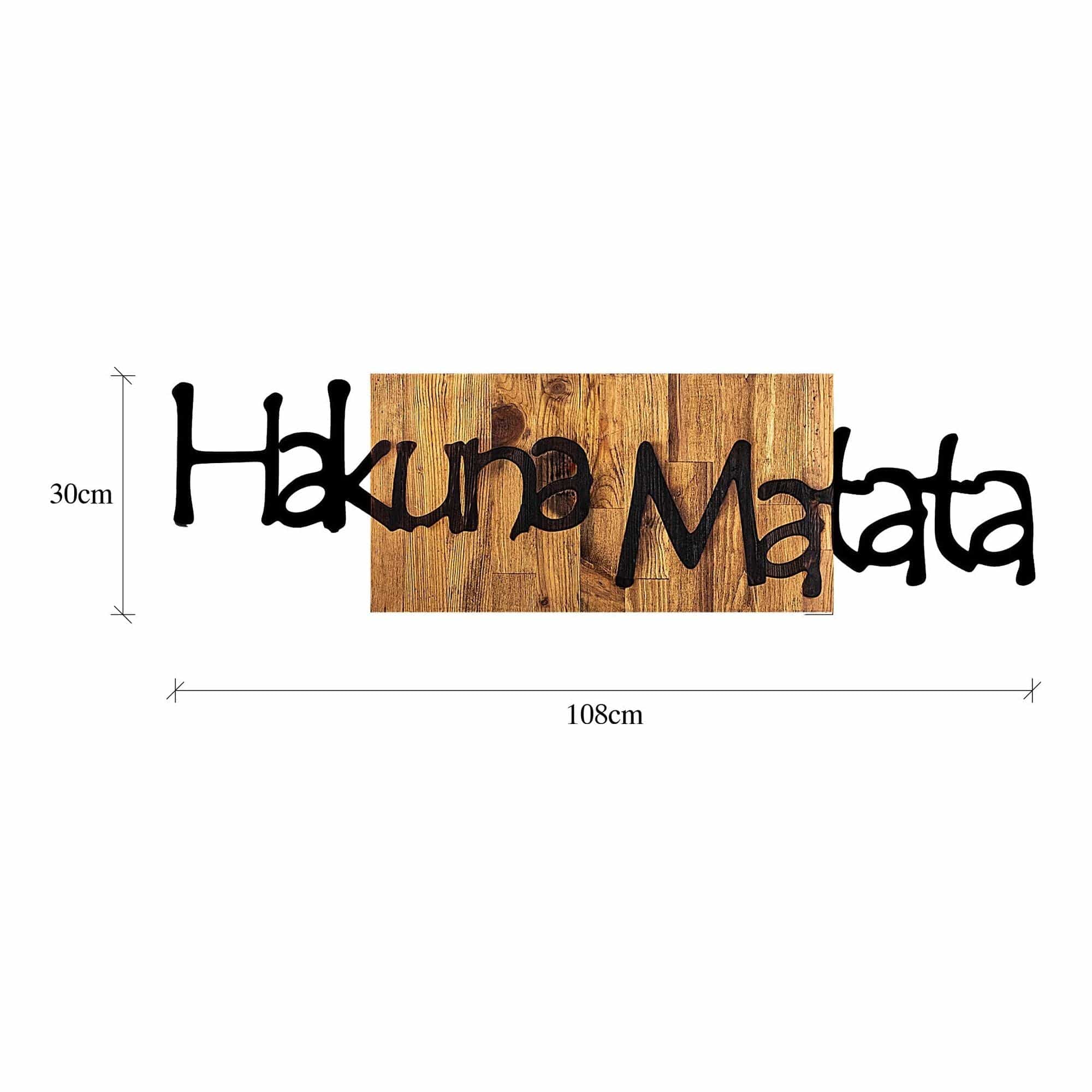 Decoratiune perete HAKUNA MATATA 4, negru/nuc, metal/lemn, 108x3x30 cm