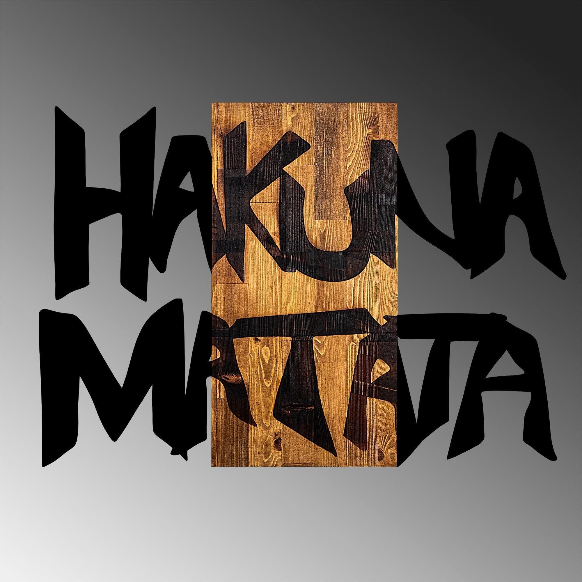 Decoratiune perete HAKUNA MATATA 5, negru/nuc, metal/lemn, 77x3x58 cm