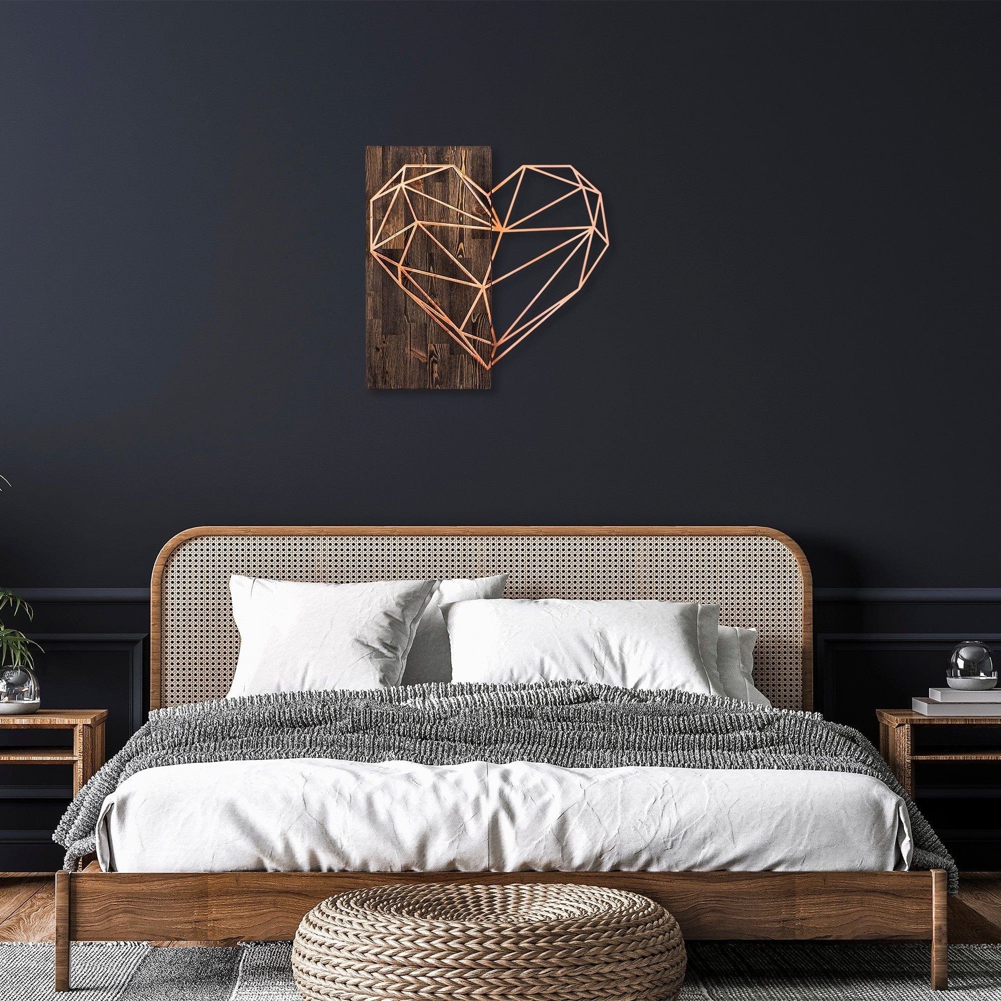 Decoratiune perete HEART, nuc/cupru, lemn/metal, 58x58 cm