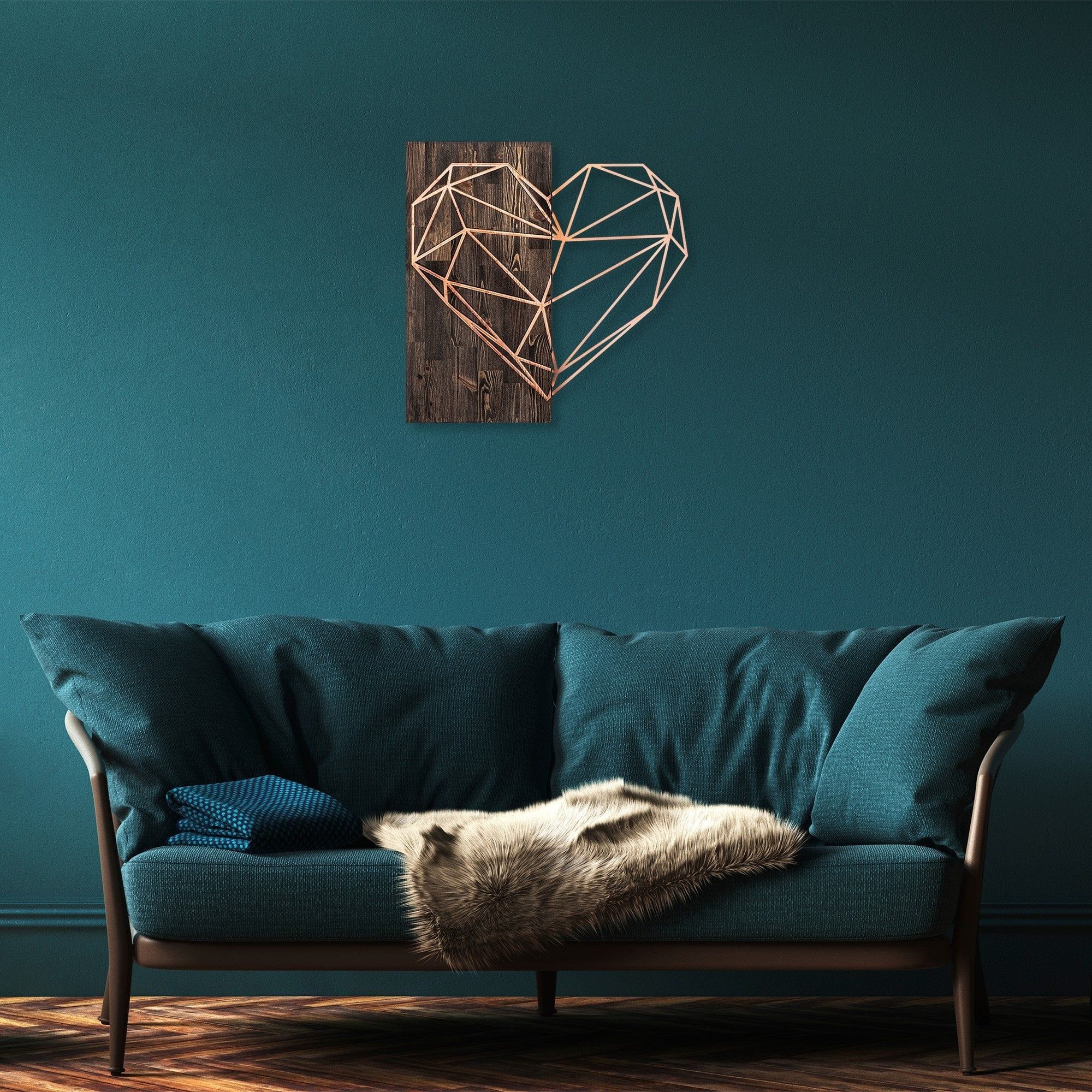 Decoratiune perete HEART, nuc/cupru, lemn/metal, 58x58 cm