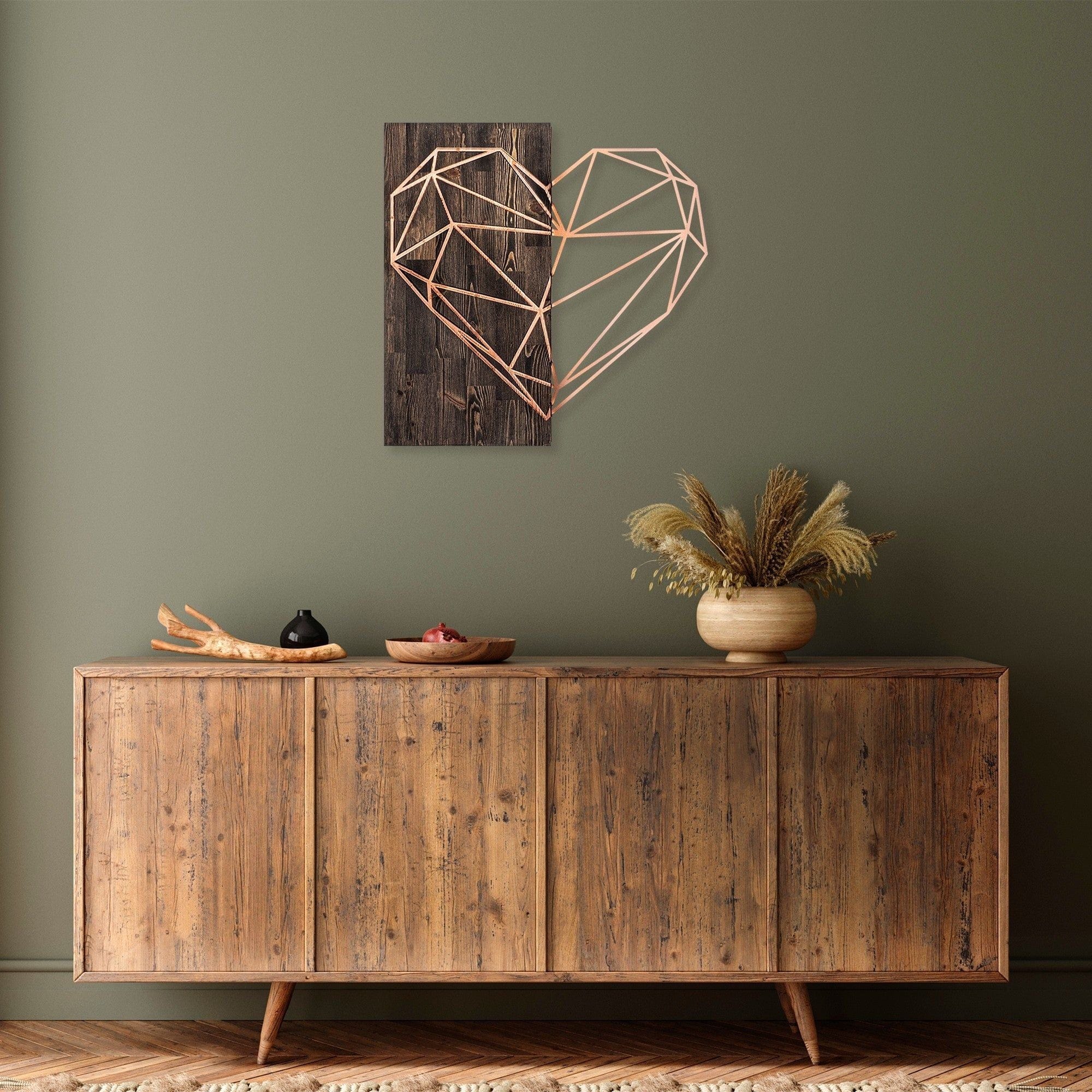 Decoratiune perete HEART, nuc/cupru, lemn/metal, 58x58 cm