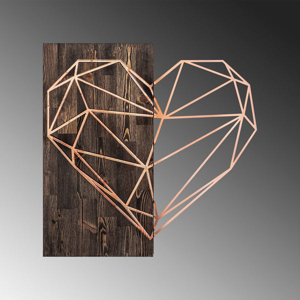Decoratiune perete HEART, nuc/cupru, lemn/metal, 58x58 cm