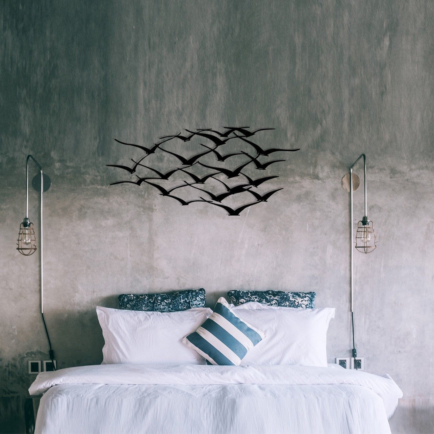 Decoratiune perete HERD OF BIRDS, negru, metal, 120x55 cm