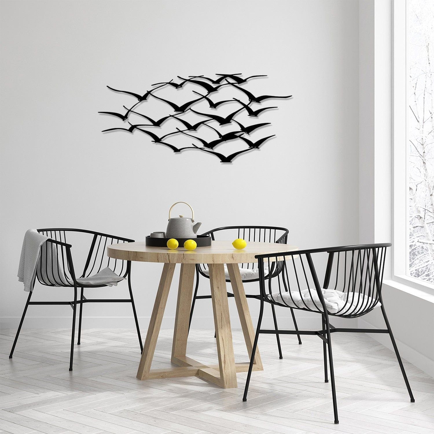 Decoratiune perete HERD OF BIRDS, negru, metal, 120x55 cm