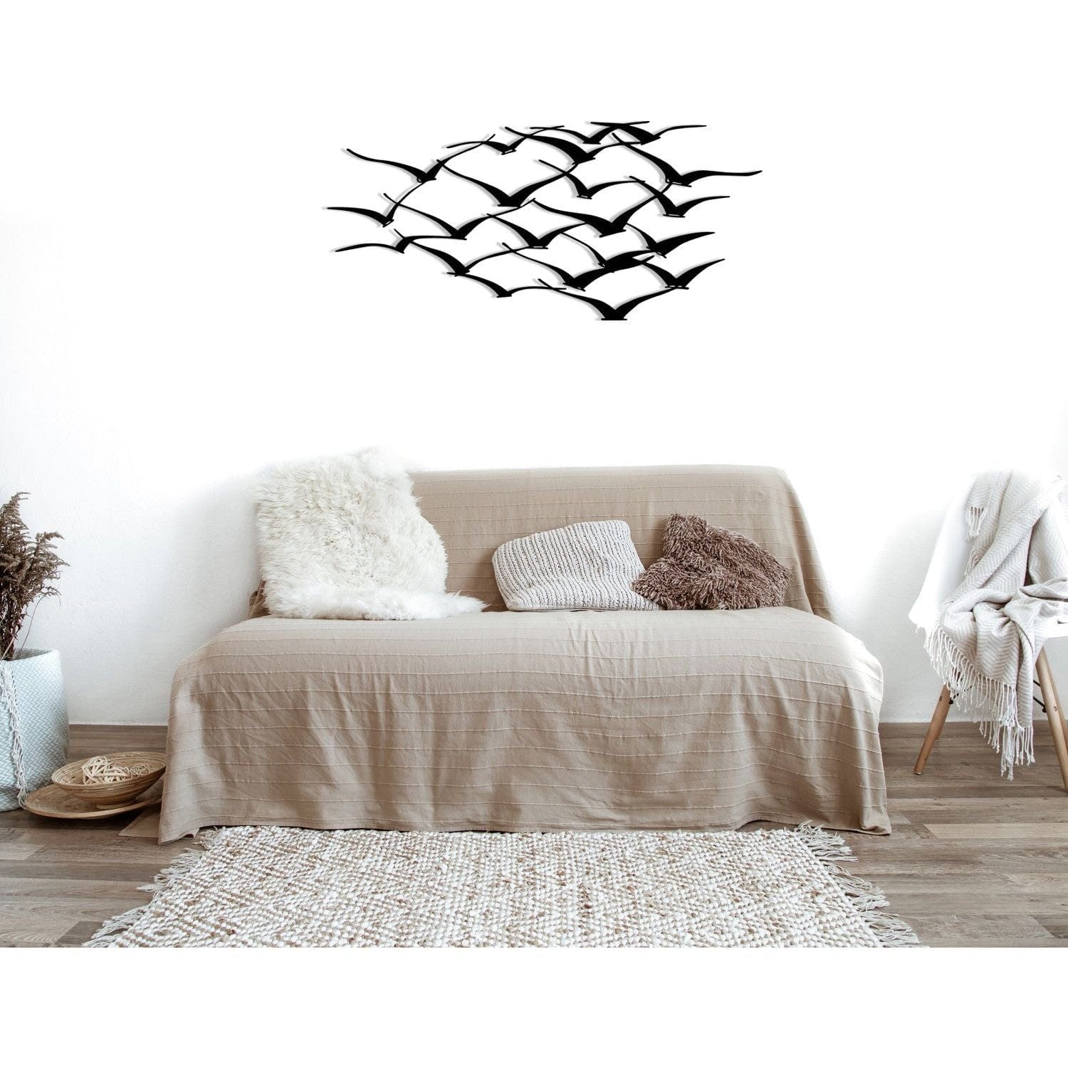 Decoratiune perete HERD OF BIRDS, negru, metal, 120x55 cm