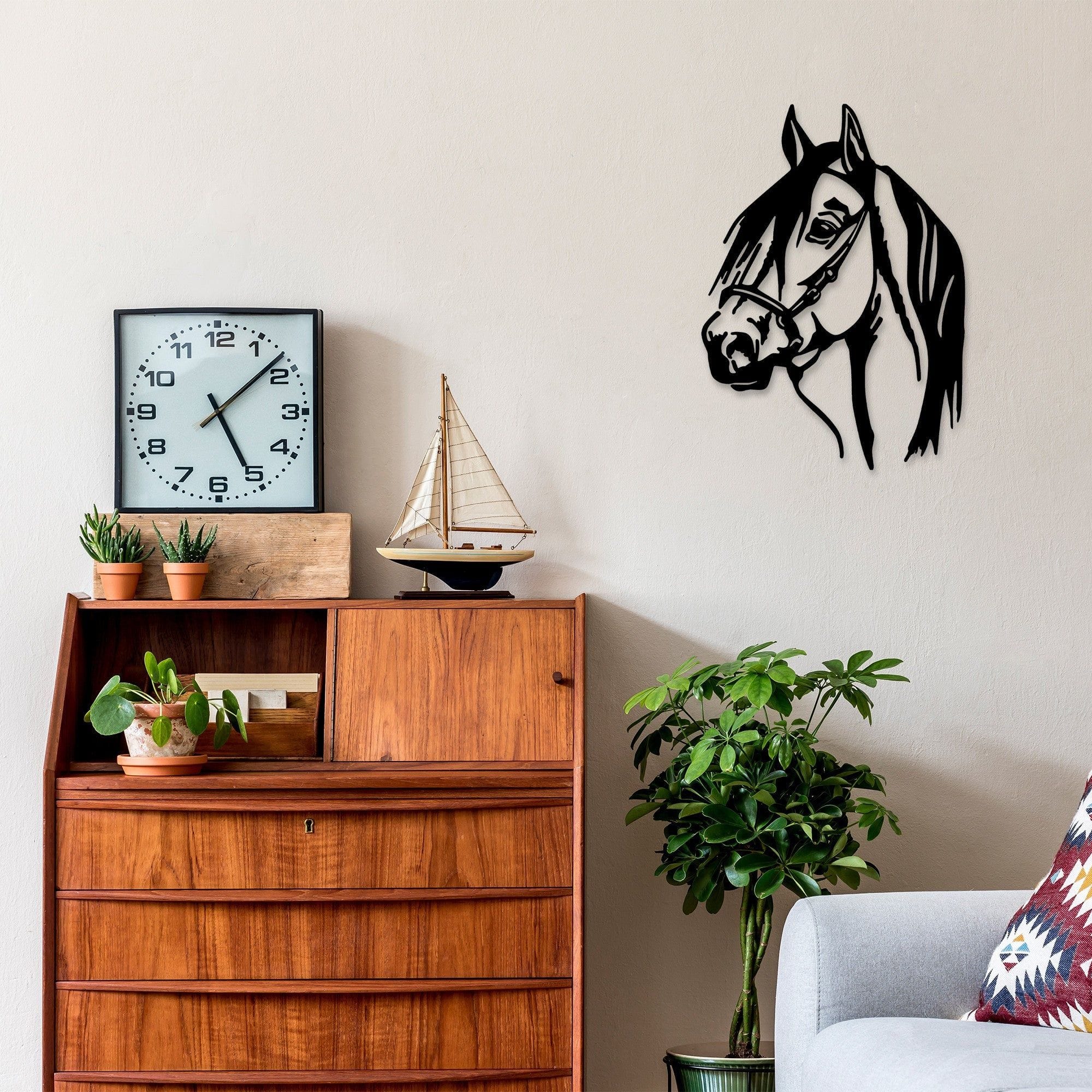 Decoratiune perete HORSE HEAD, negru, metal, 40x55 cm