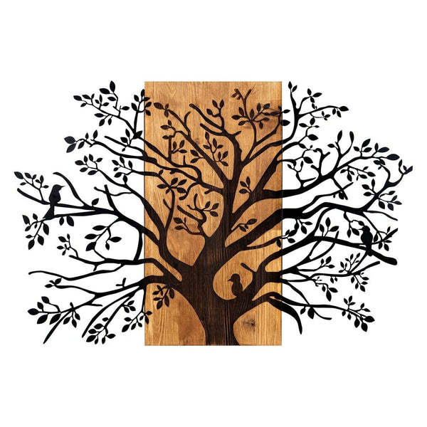 Decoratiune perete KAVAK, negru/stejar, metal/lemn, 85x58 cm