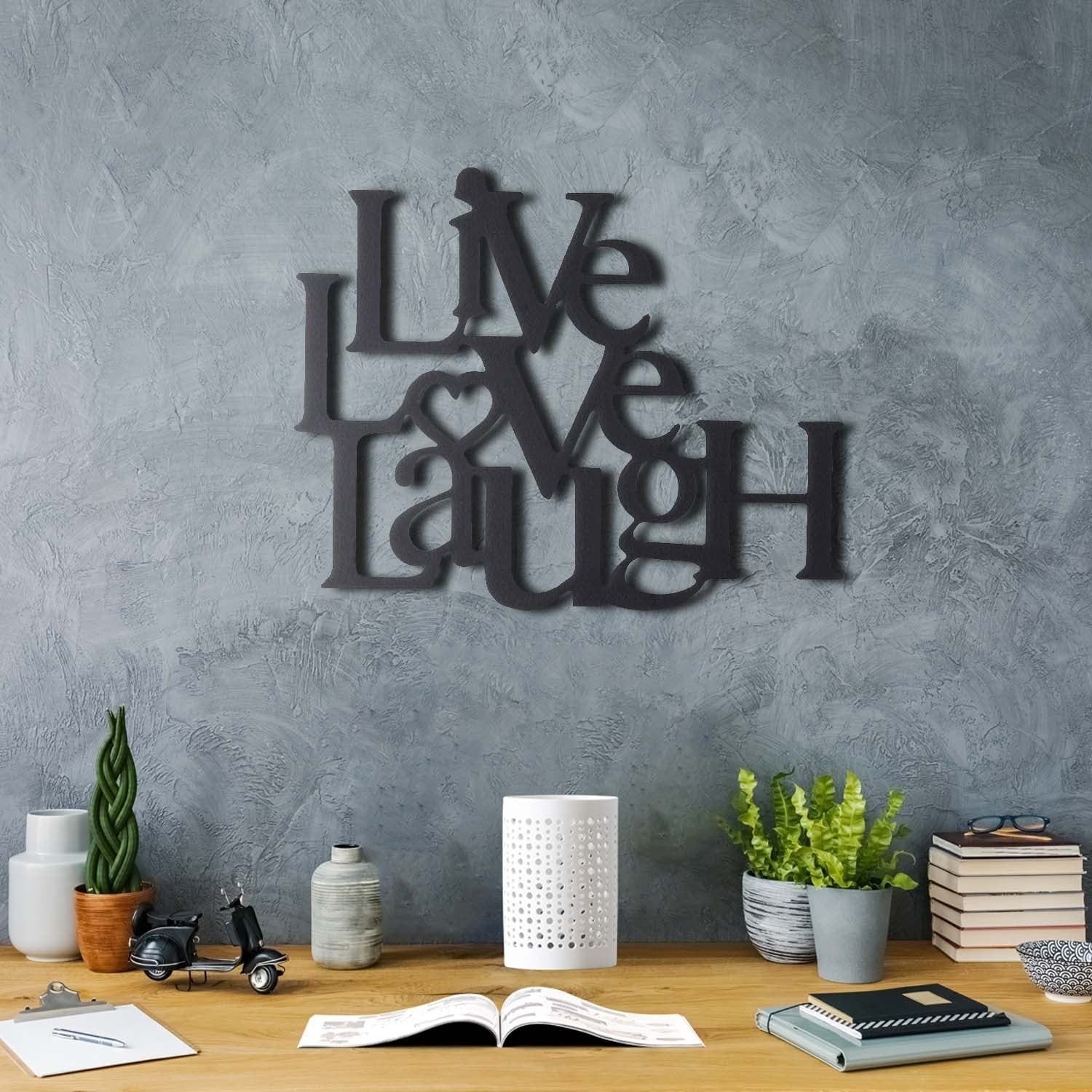 Decoratiune perete LITTLE LOVE LAUGH, negru, metal, 49x40 cm