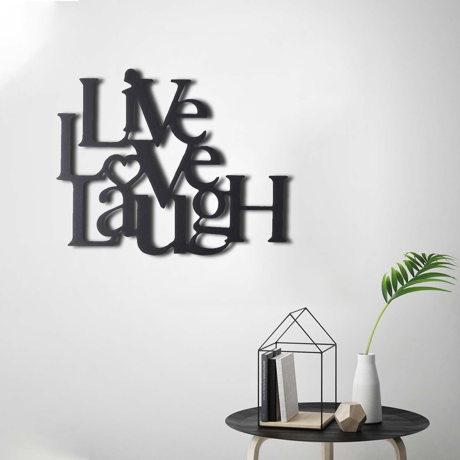 Decoratiune perete LITTLE LOVE LAUGH, negru, metal, 49x40 cm