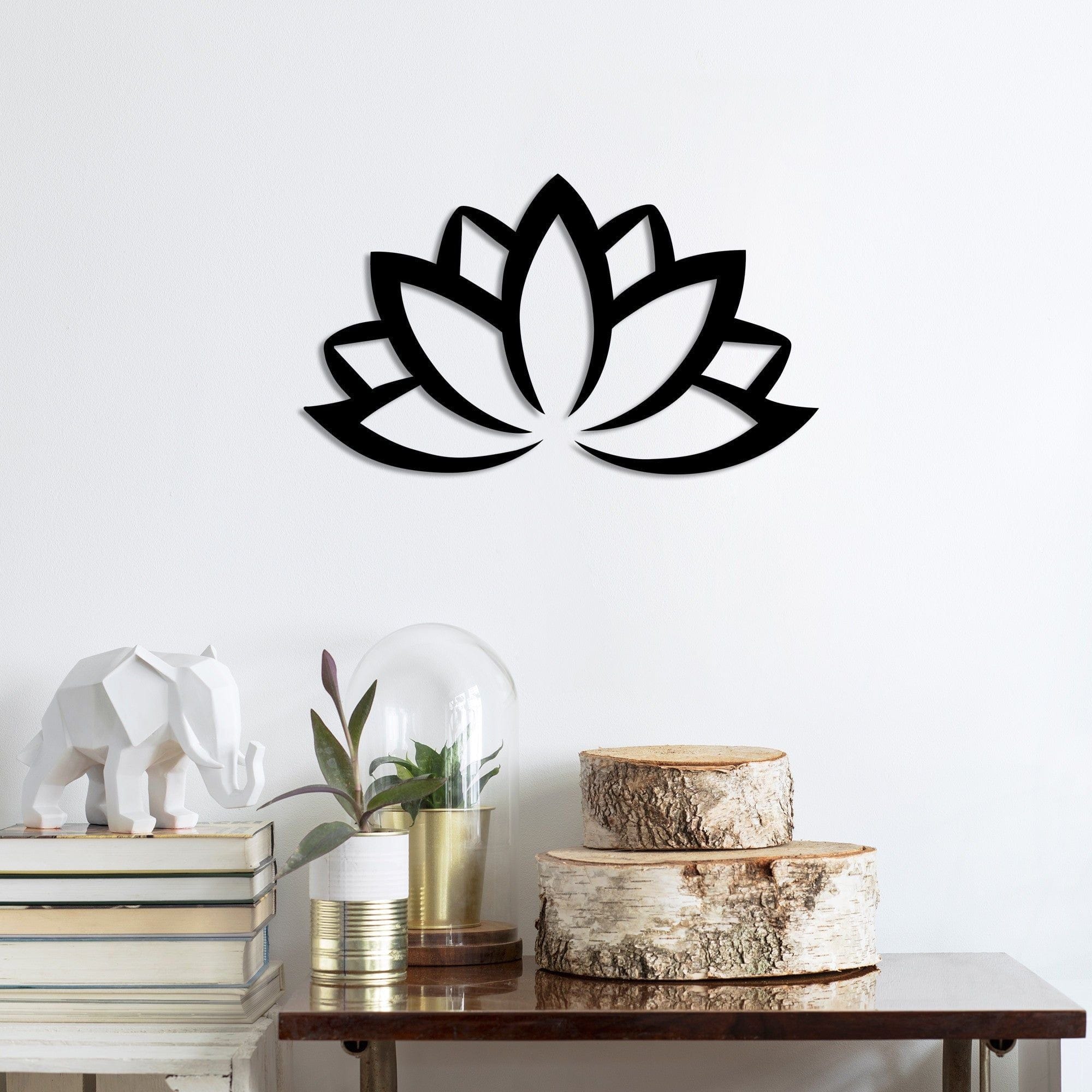 Decoratiune perete LOTUS FLOWER 2, negru, metal, 60x35 cm
