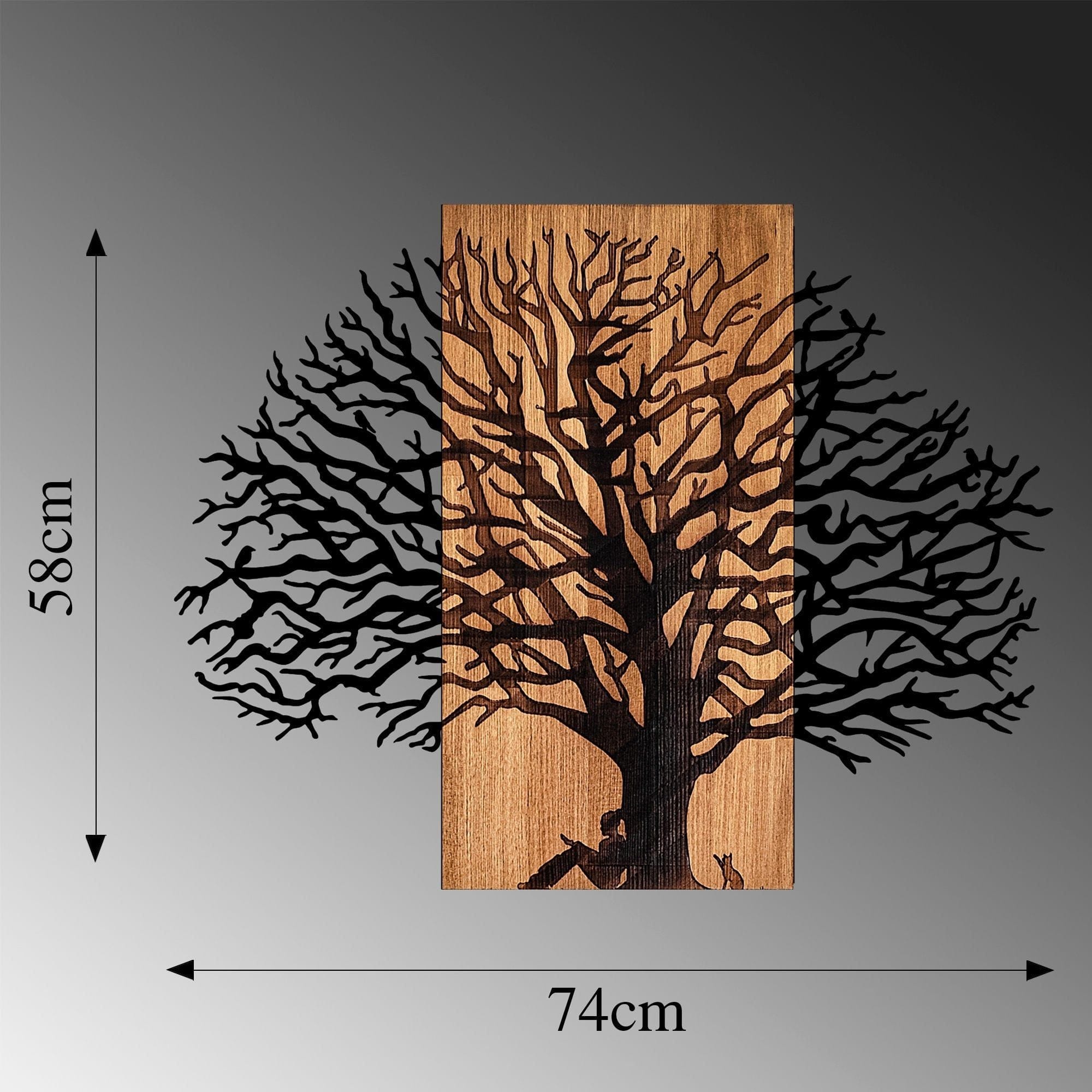 Decoratiune perete MA-307, stejar/negru, lemn/metal, 74x58 cm