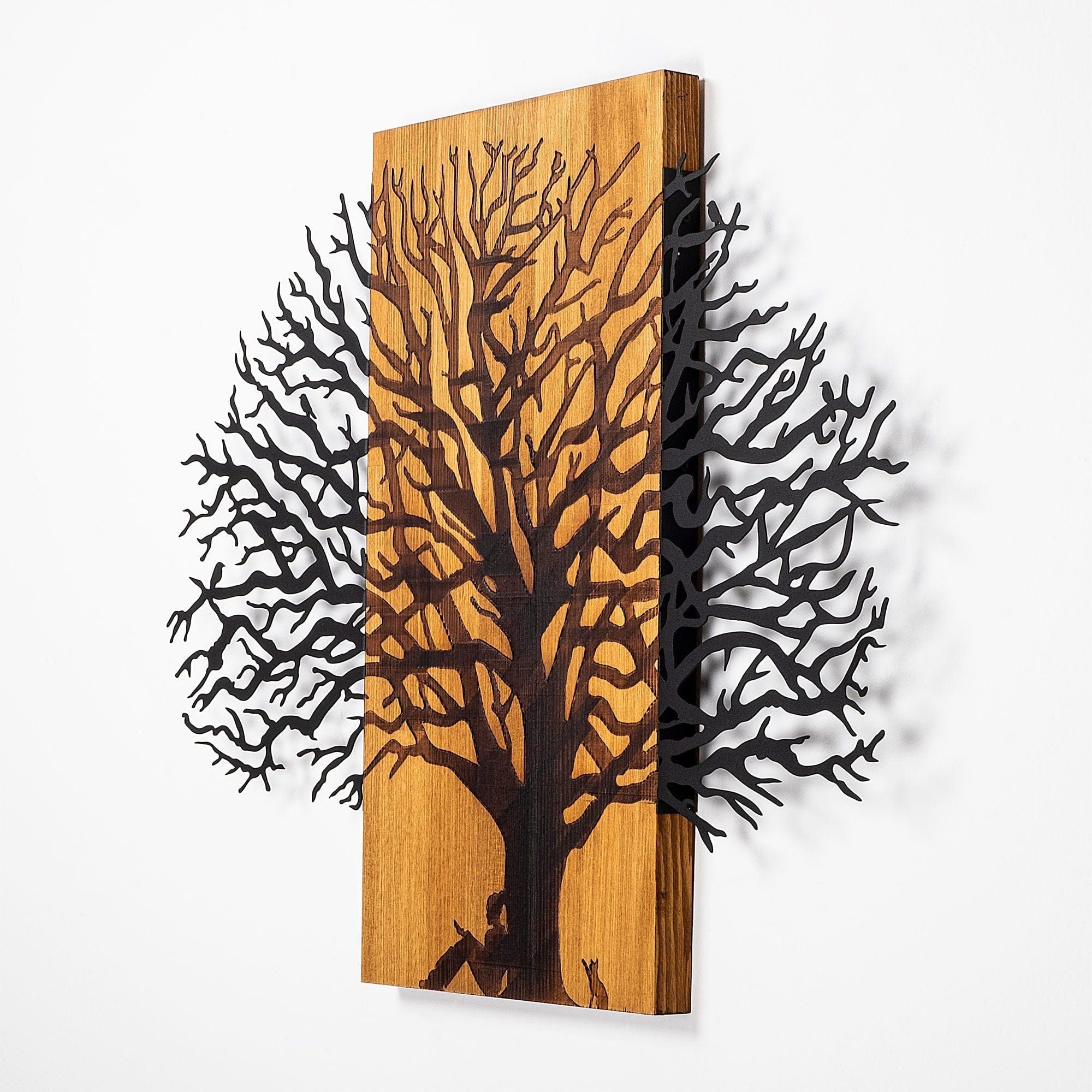 Decoratiune perete MA-307, stejar/negru, lemn/metal, 74x58 cm