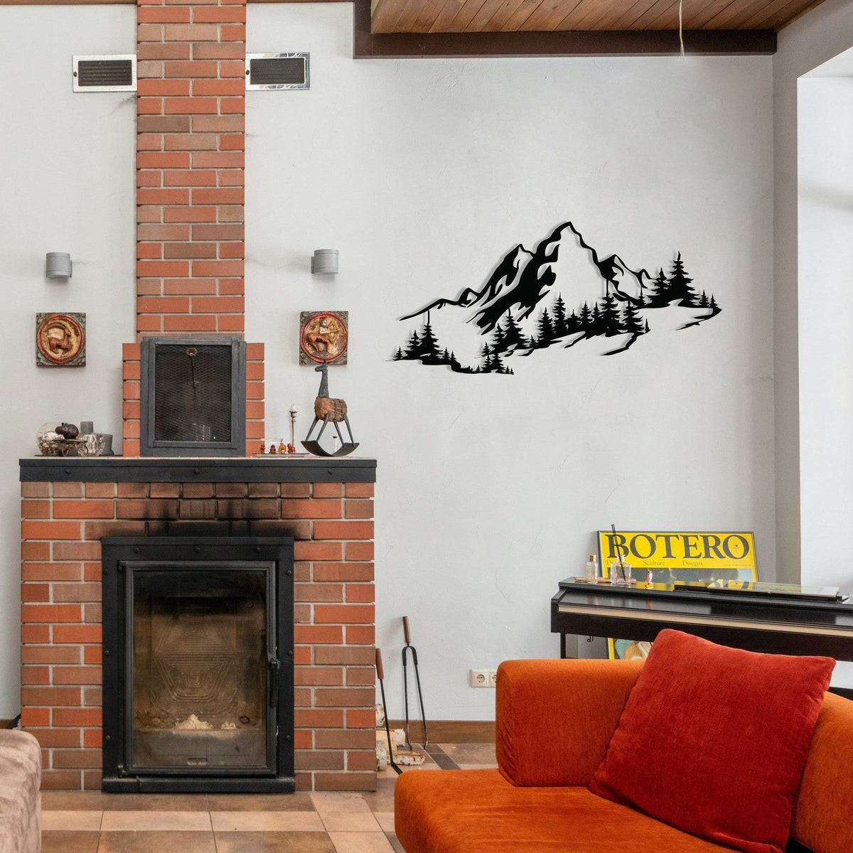 Decoratiune perete MOUNTAIN 3, negru, metal, 67x30 cm